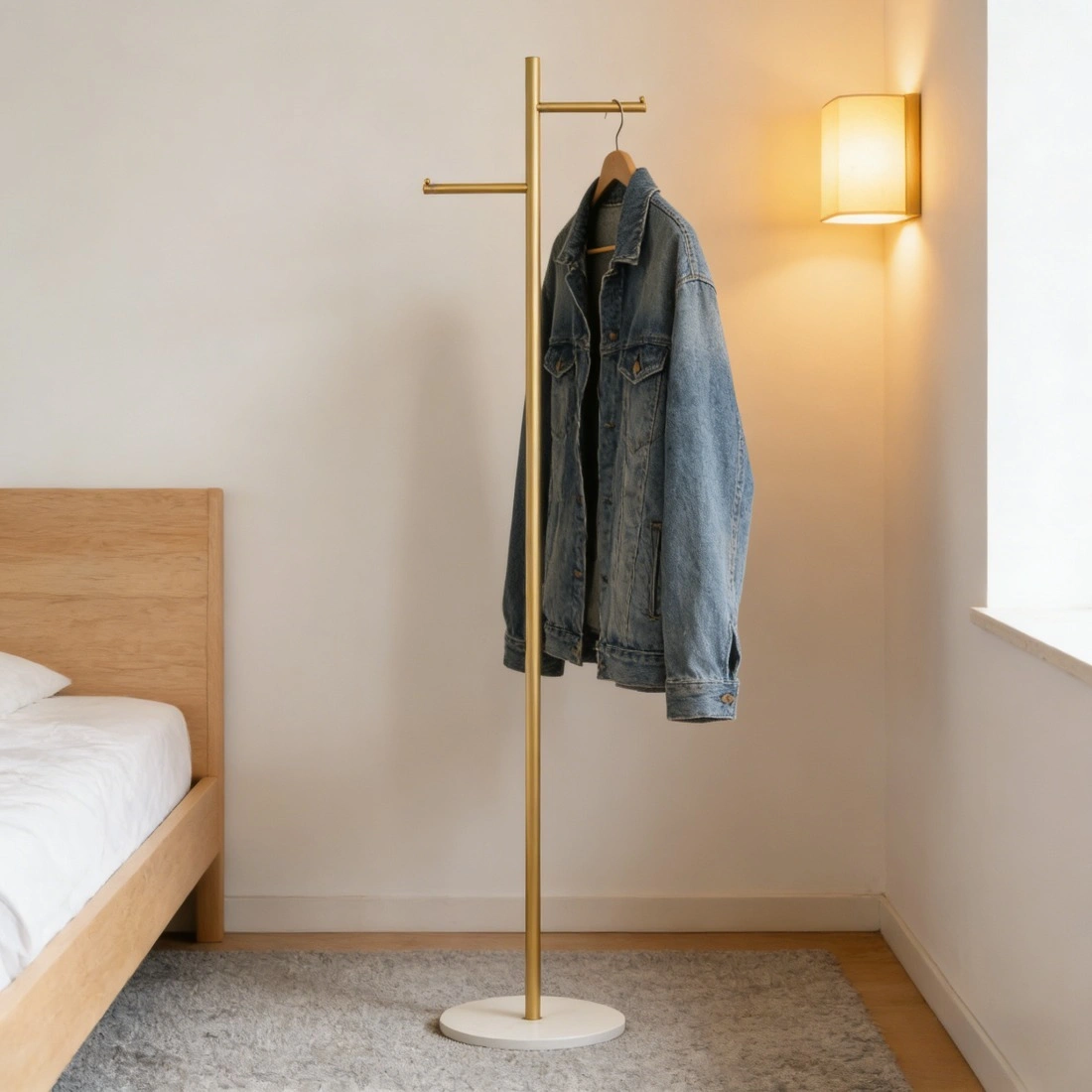 Heavy Duty Gold Metal Clothes Rack with Marble Base | Freestanding Garment Hanger for Bedroom, Jacket, Scarf, Hat view 5