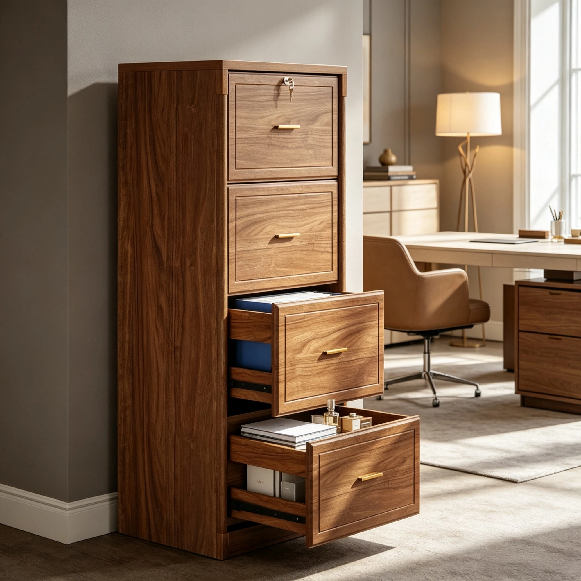 51 Inch Vertical File Cabinet with 4 Storage Drawers, Office Filing Cabinet view 5