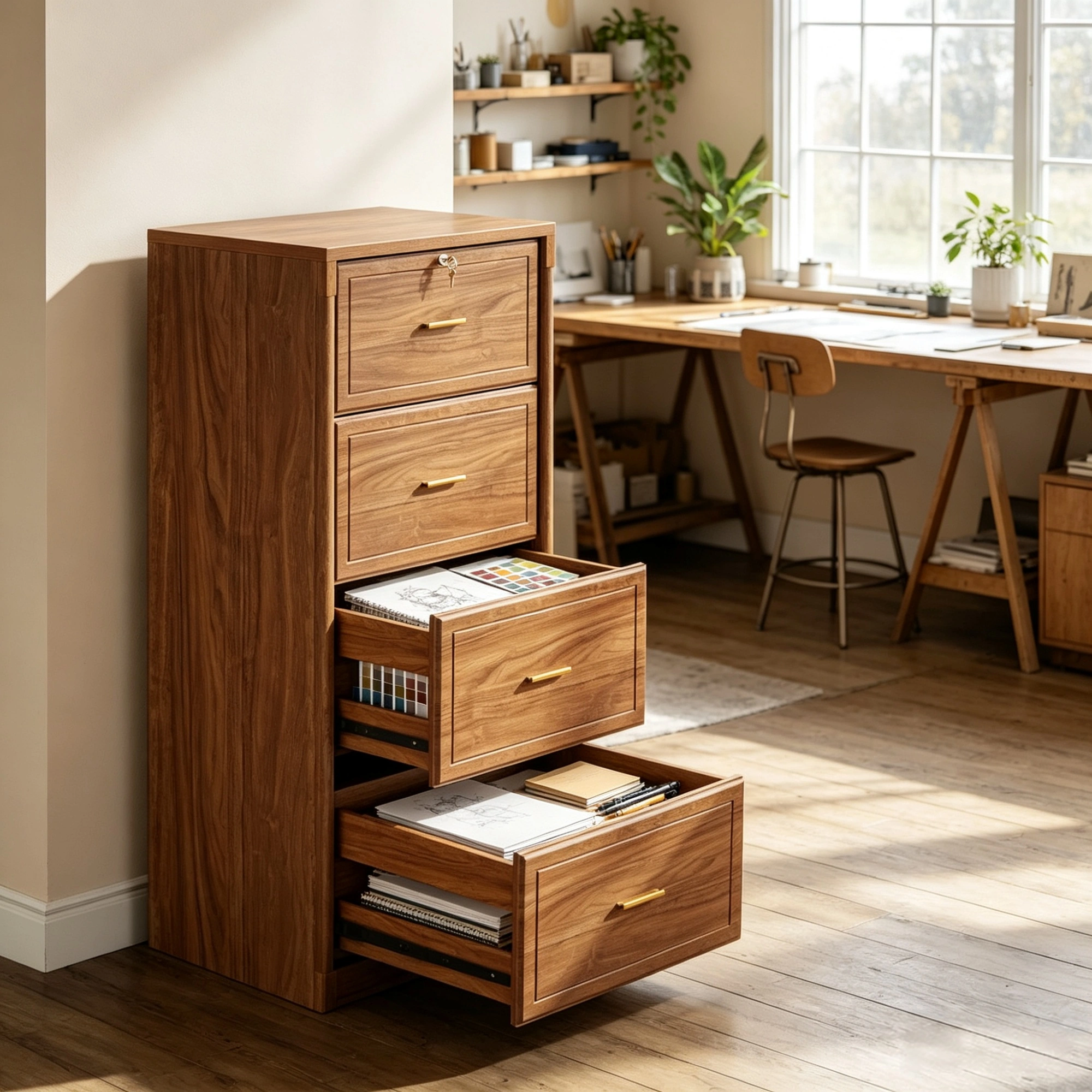 51 Inch Vertical File Cabinet with 4 Storage Drawers, Office Filing Cabinet view 6