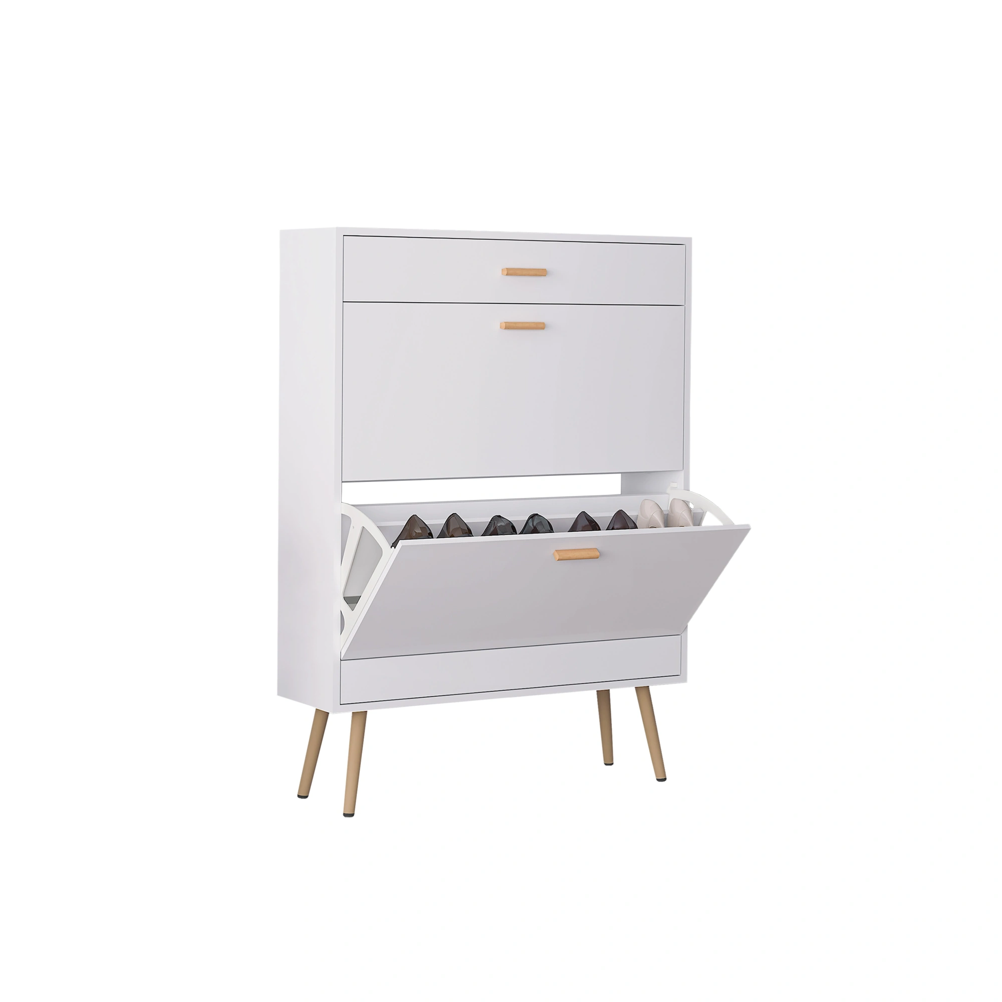 Shoe Cabinet, 16 Pair Shoe Rack Storage Organizer with 2 Flip Drawers, White Entryway Shoe Storage Cabinet for Heels, Boots, Slippers (White) view 2