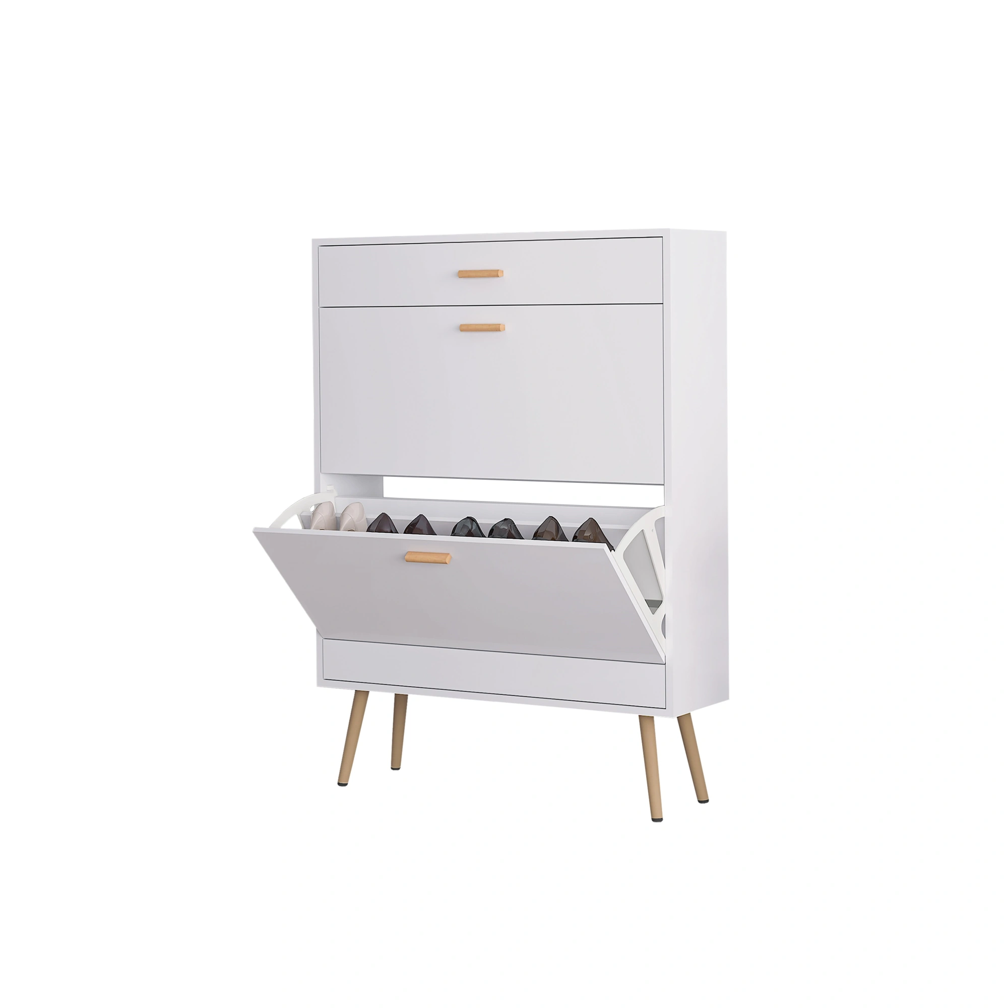Shoe Cabinet, 16 Pair Shoe Rack Storage Organizer with 2 Flip Drawers, White Entryway Shoe Storage Cabinet for Heels, Boots, Slippers (White) view 3