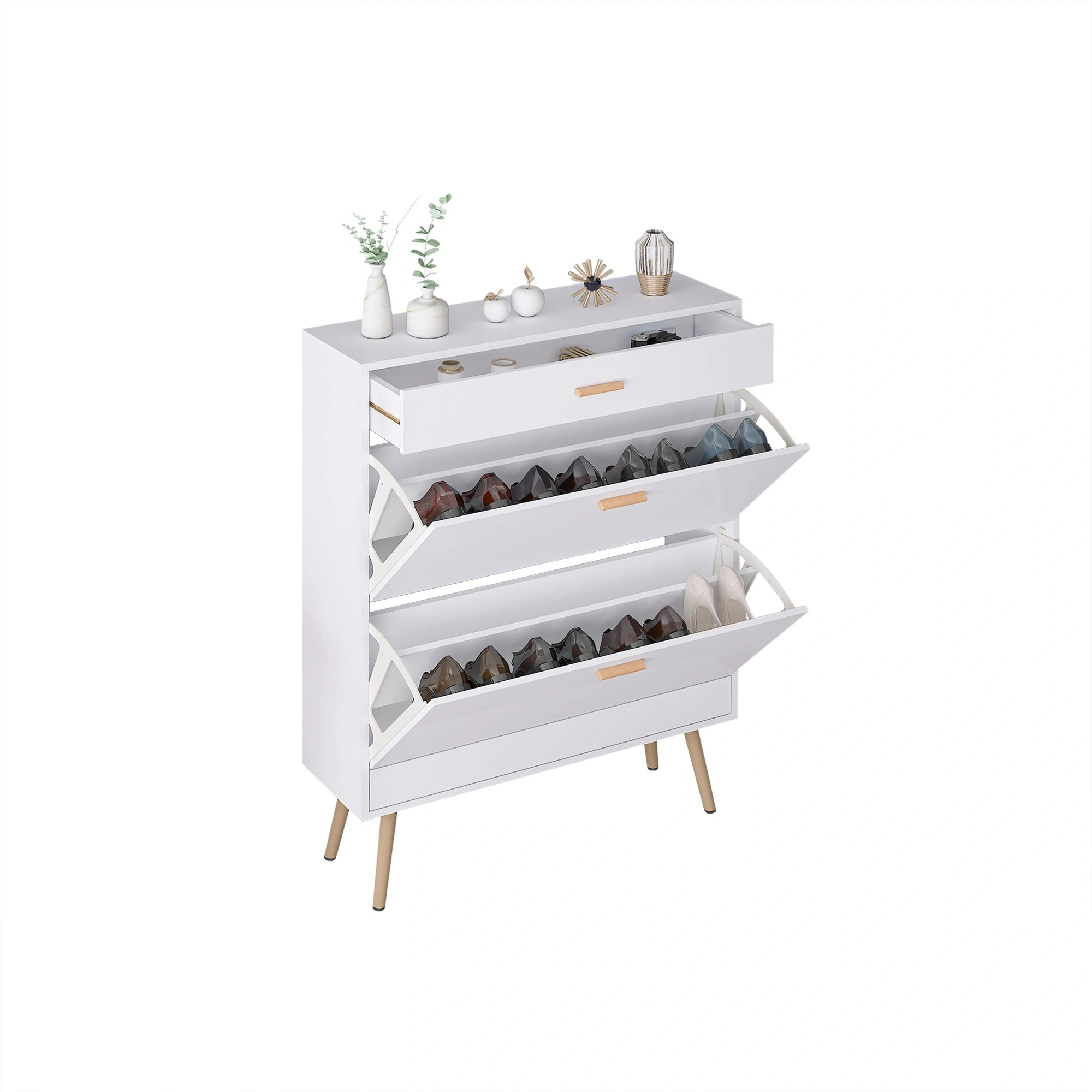 Shoe Cabinet, 16 Pair Shoe Rack Storage Organizer with 2 Flip Drawers, White Entryway Shoe Storage Cabinet for Heels, Boots, Slippers (White) view 5
