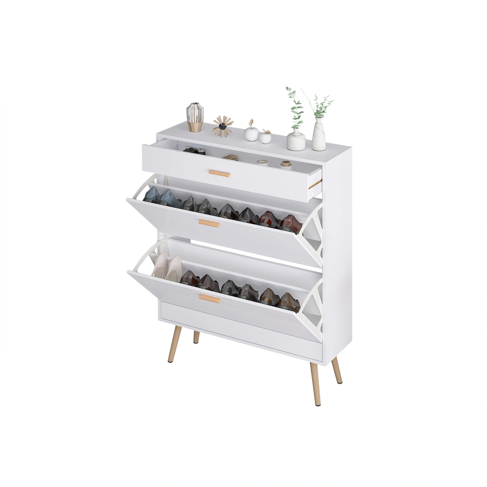 Shoe Cabinet, 16 Pair Shoe Rack Storage Organizer with 2 Flip Drawers, White Entryway Shoe Storage Cabinet for Heels, Boots, Slippers (White) view 9