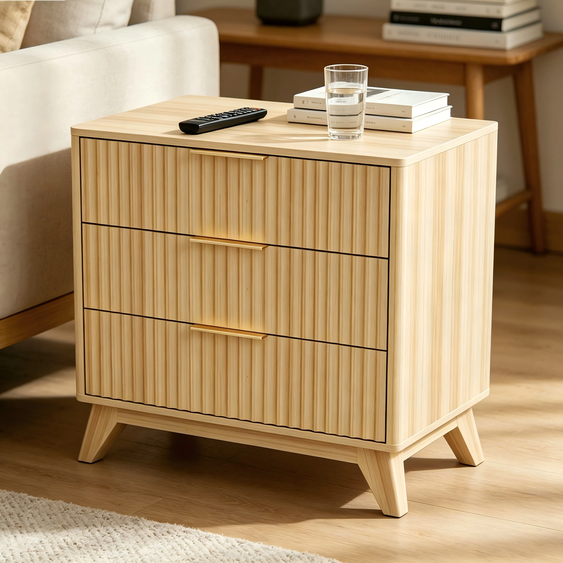 3-Drawer Cabinet with Slatted Fronts 31.5"*15.6"*29.72" Chest of Drawers Nightstand Oak view 12