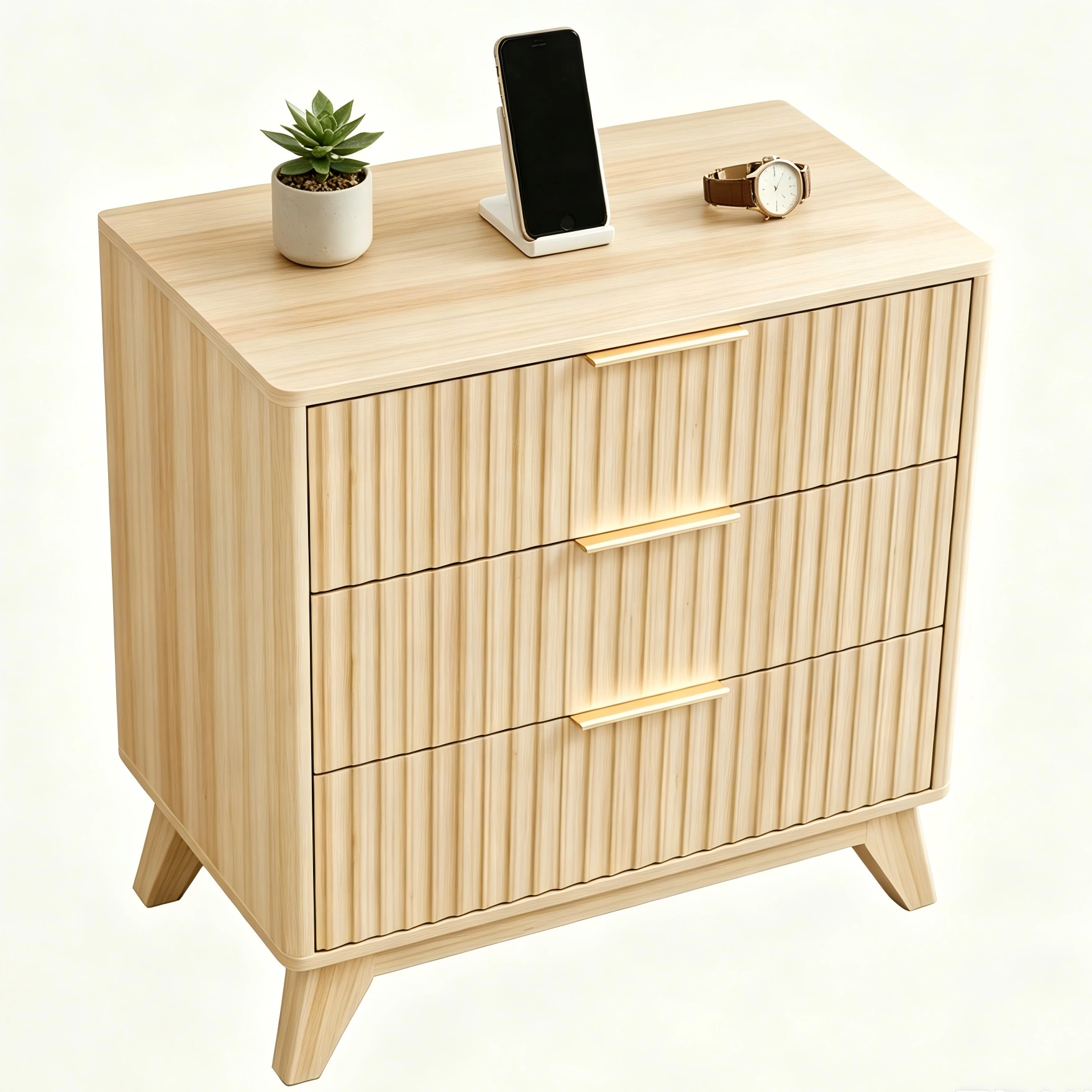 3-Drawer Cabinet with Slatted Fronts 31.5"*15.6"*29.72" Chest of Drawers Nightstand Oak view 3