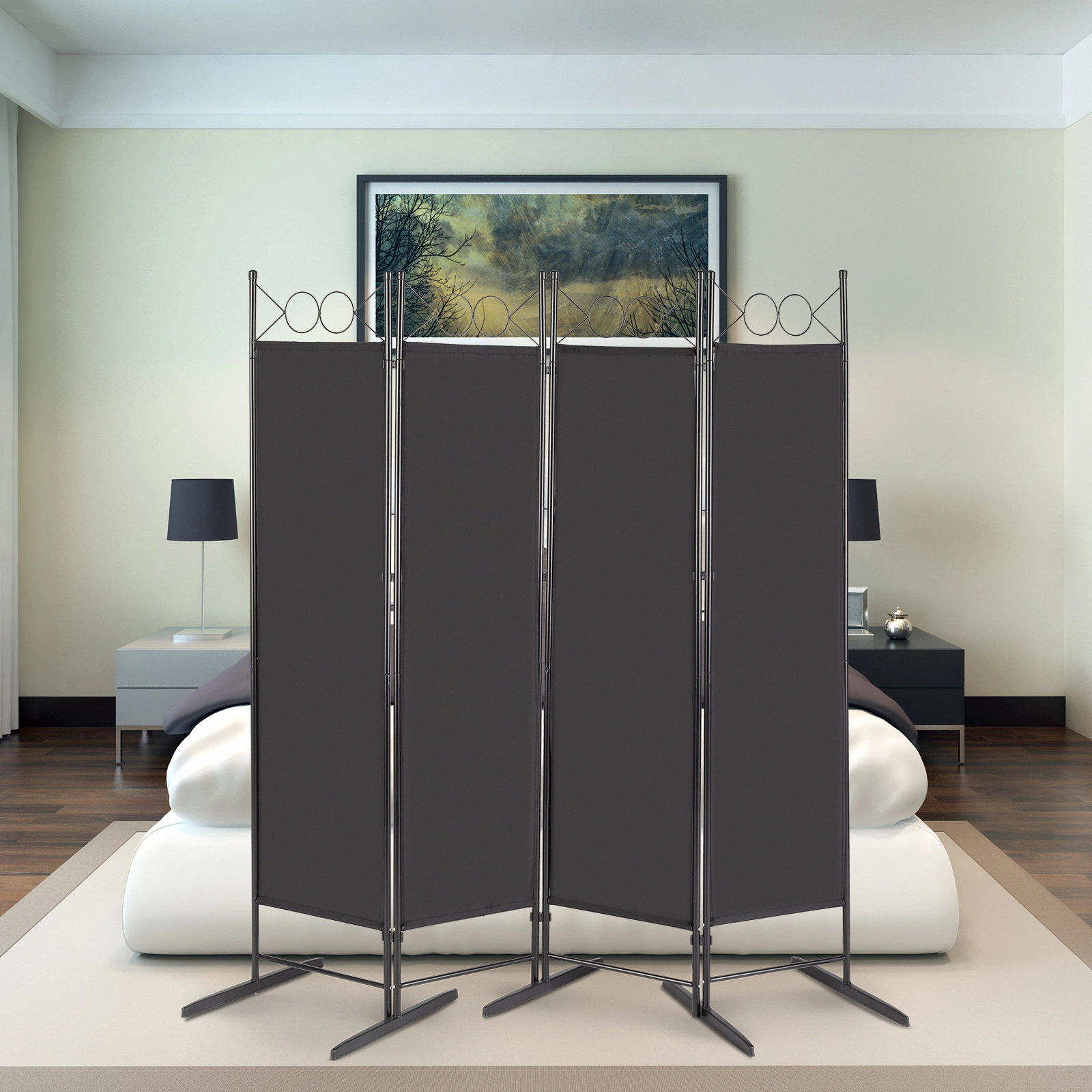 5.74FT 4-Fold Top With Shape 160g Polyester Cloth Plastic Feet Carbon Steel Frame Foldable Screen Black view 10