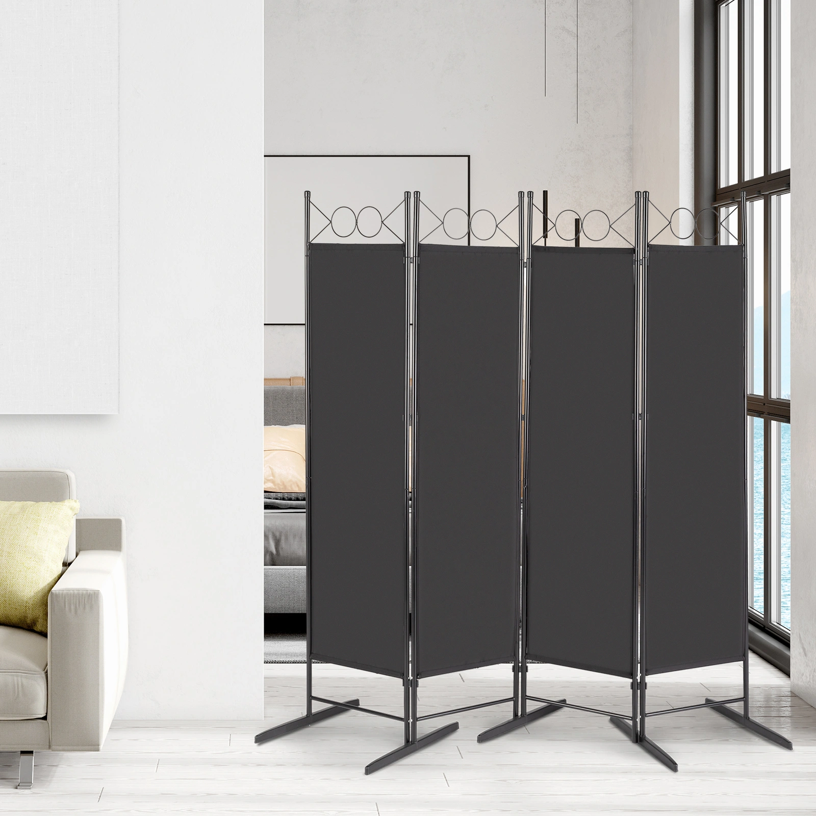 5.74FT 4-Fold Top With Shape 160g Polyester Cloth Plastic Feet Carbon Steel Frame Foldable Screen Black view 8