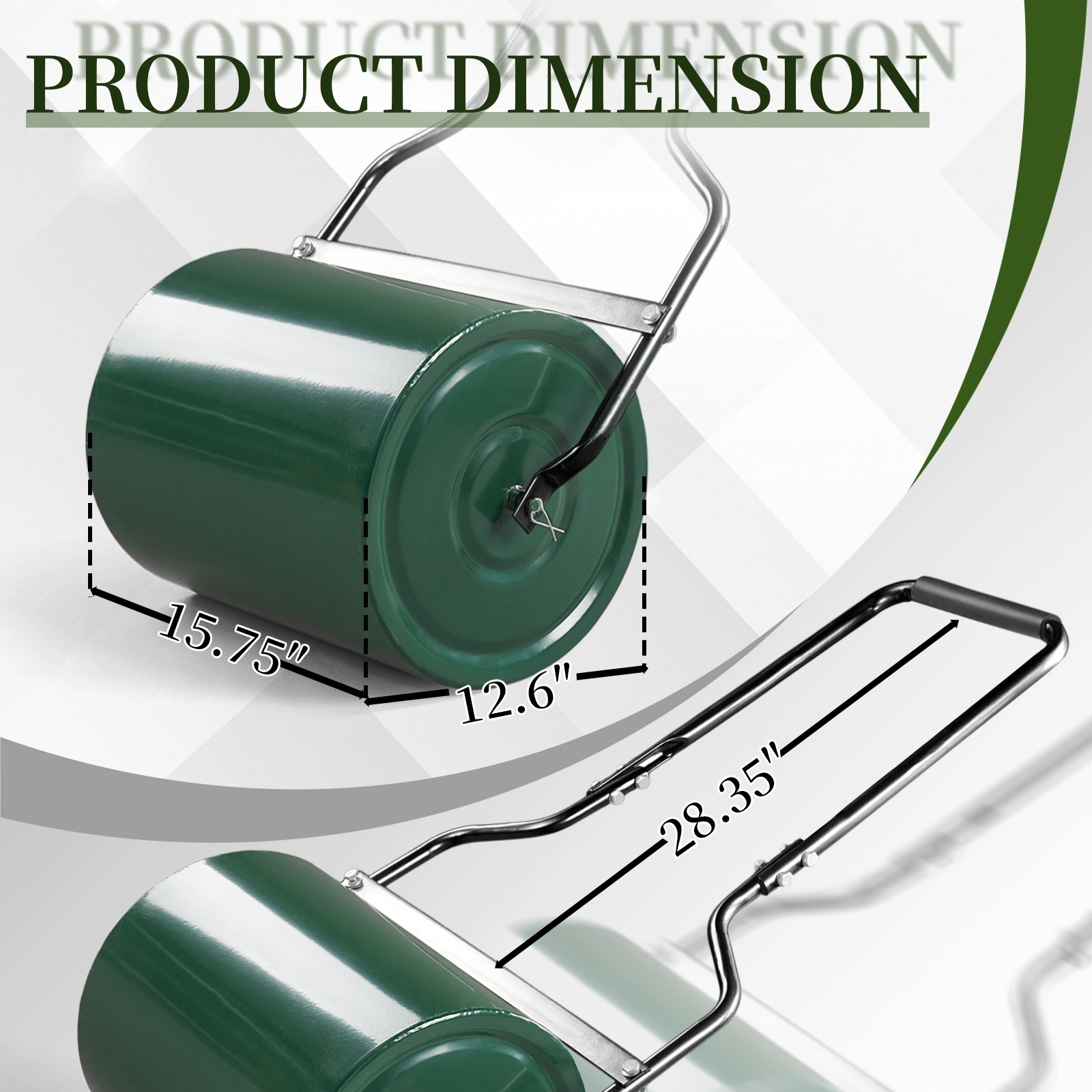 16in Heavy Duty Steel Lawn Roller, Garden Roller Can Be Filled with Water or Sand, Hand Roller with U-shaped Handle, Green & Black view 12