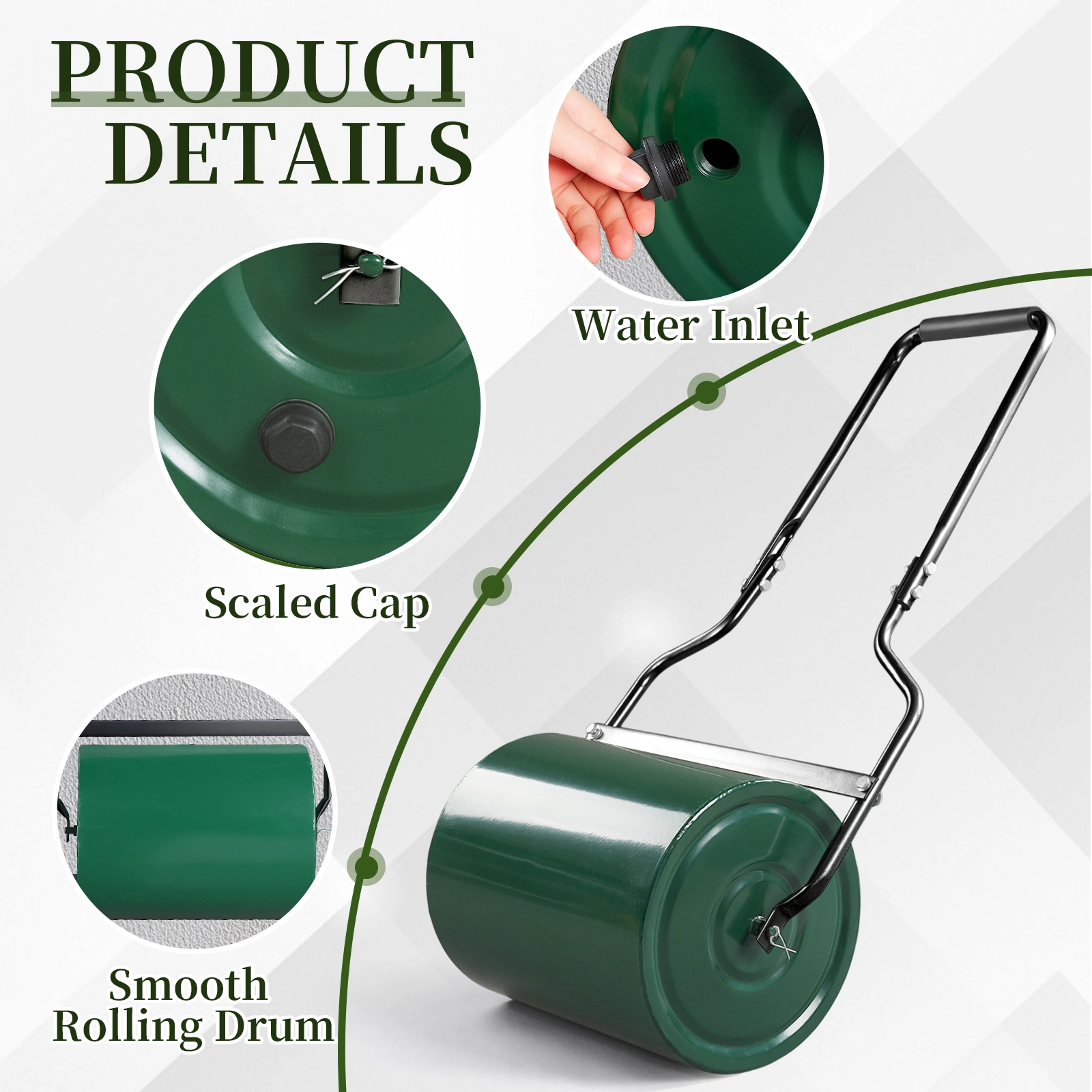 16in Heavy Duty Steel Lawn Roller, Garden Roller Can Be Filled with Water or Sand, Hand Roller with U-shaped Handle, Green & Black view 17