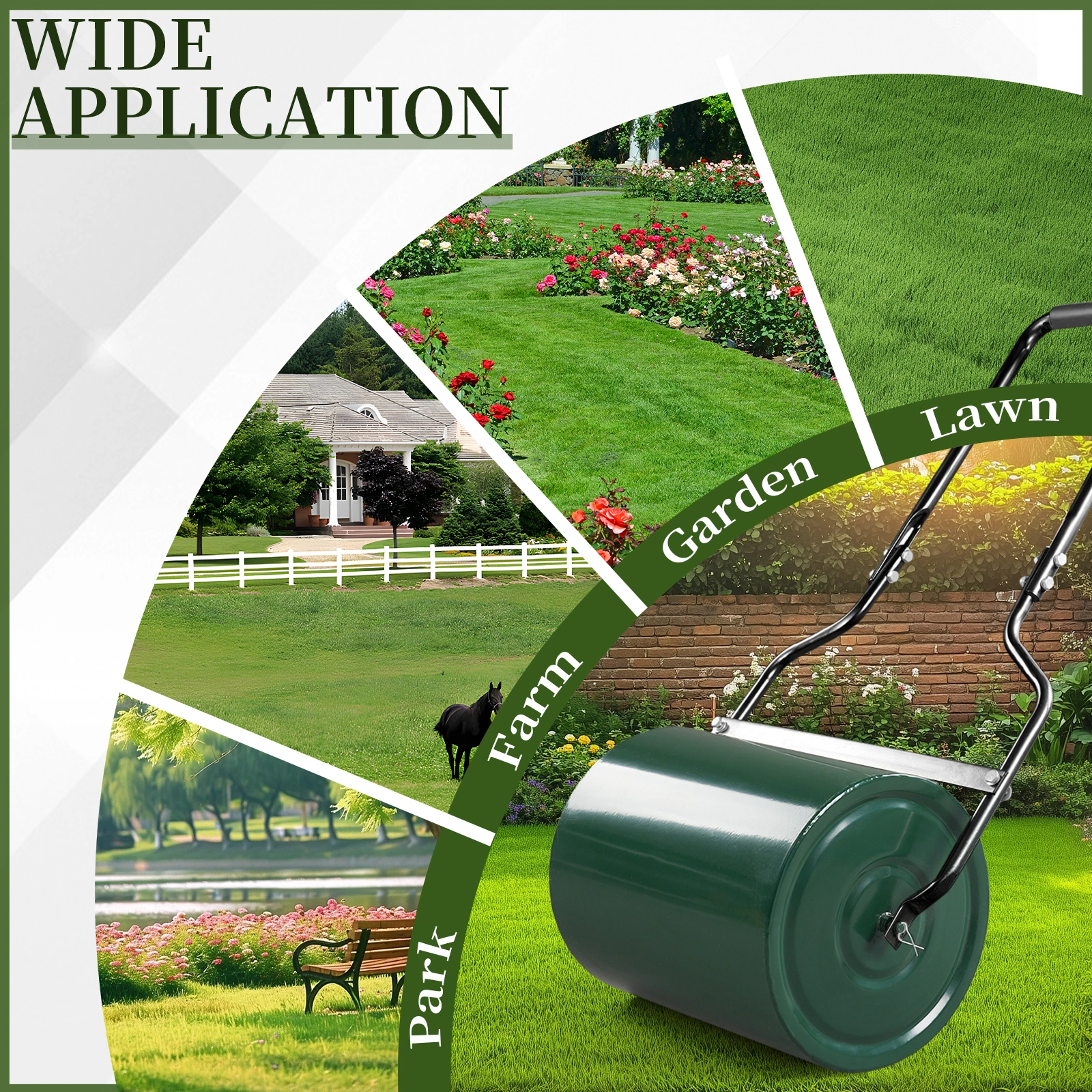 16in Heavy Duty Steel Lawn Roller, Garden Roller Can Be Filled with Water or Sand, Hand Roller with U-shaped Handle, Green & Black view 18