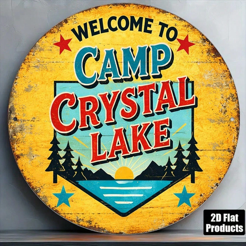 CIFbuy 1pc Vintage Camp Crystal Lake Sign 8x8in Round Metal Plaque, "Round Metal" Plaque, Welcome Wall Decor for Game Room Bar Garage(TikTok, ikTok, temu Self-pickup Logiraics) view 2