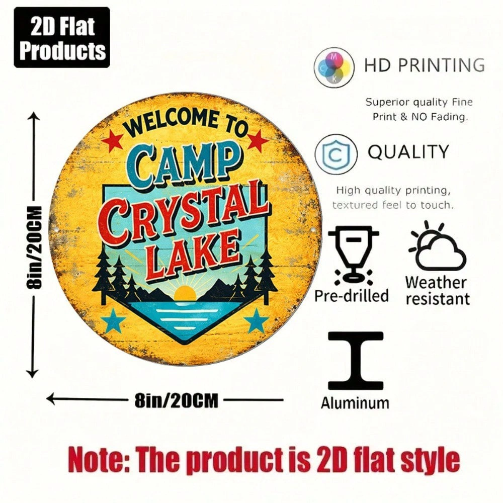CIFbuy 1pc Vintage Camp Crystal Lake Sign 8x8in Round Metal Plaque, "Round Metal" Plaque, Welcome Wall Decor for Game Room Bar Garage(TikTok, ikTok, temu Self-pickup Logiraics) view 7