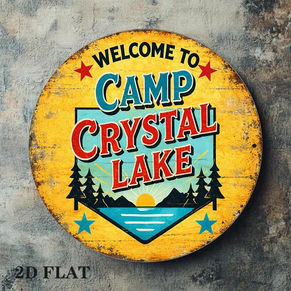 CIFbuy 1pc Vintage Camp Crystal Lake Sign 8x8in Round Metal Plaque, "Round Metal" Plaque, Welcome Wall Decor for Game Room Bar Garage(TikTok, ikTok, temu Self-pickup Logiraics) view 8