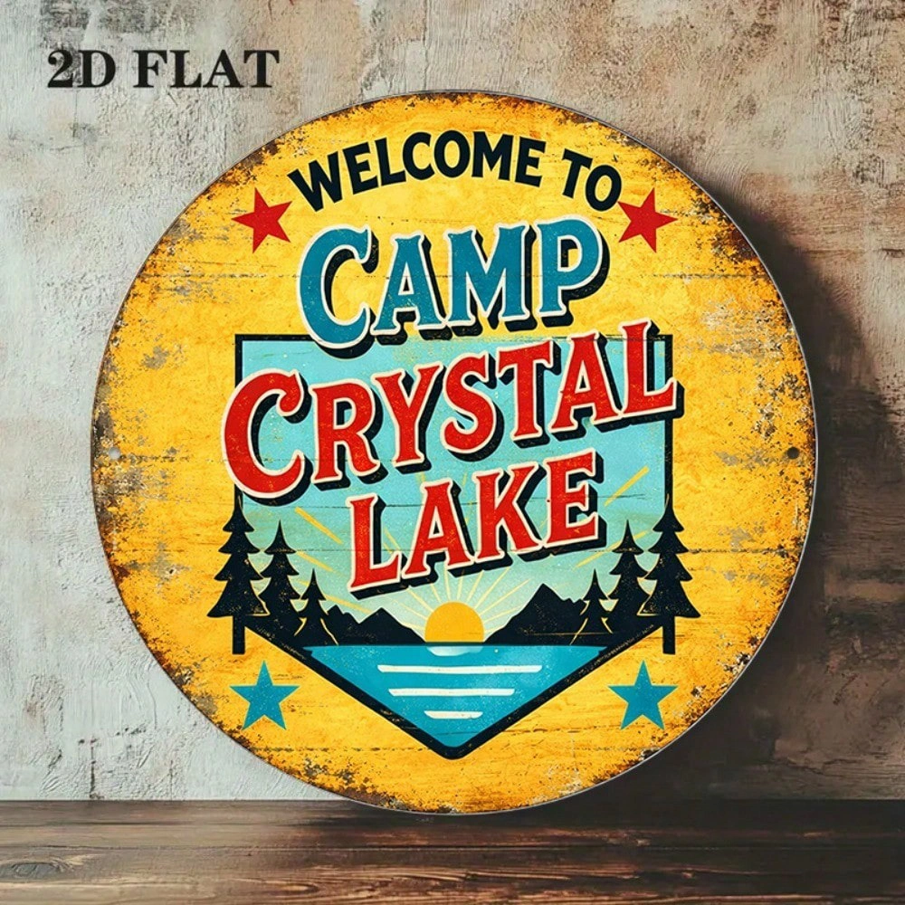 CIFbuy 1pc Vintage Camp Crystal Lake Sign 8x8in Round Metal Plaque, "Round Metal" Plaque, Welcome Wall Decor for Game Room Bar Garage(TikTok, ikTok, temu Self-pickup Logiraics) view 9