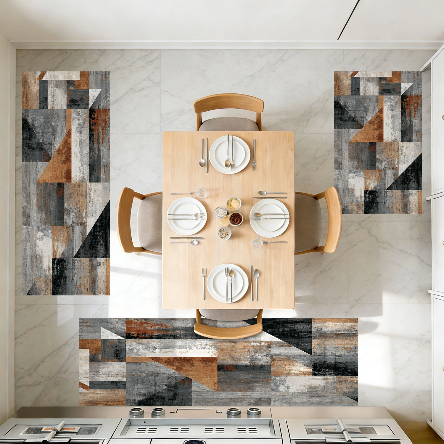 Three-piece kitchen rug set, non-slip and washable, abstract pattern kitchen hallway rug, soft and comfortable, suitable for sinks, floors, entrances, hallways and bathrooms. view 12