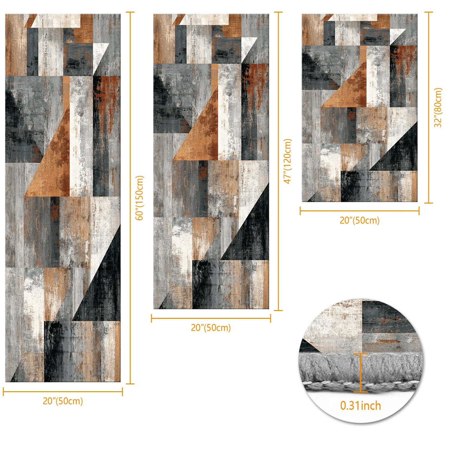 Three-piece kitchen rug set, non-slip and washable, abstract pattern kitchen hallway rug, soft and comfortable, suitable for sinks, floors, entrances, hallways and bathrooms. view 2