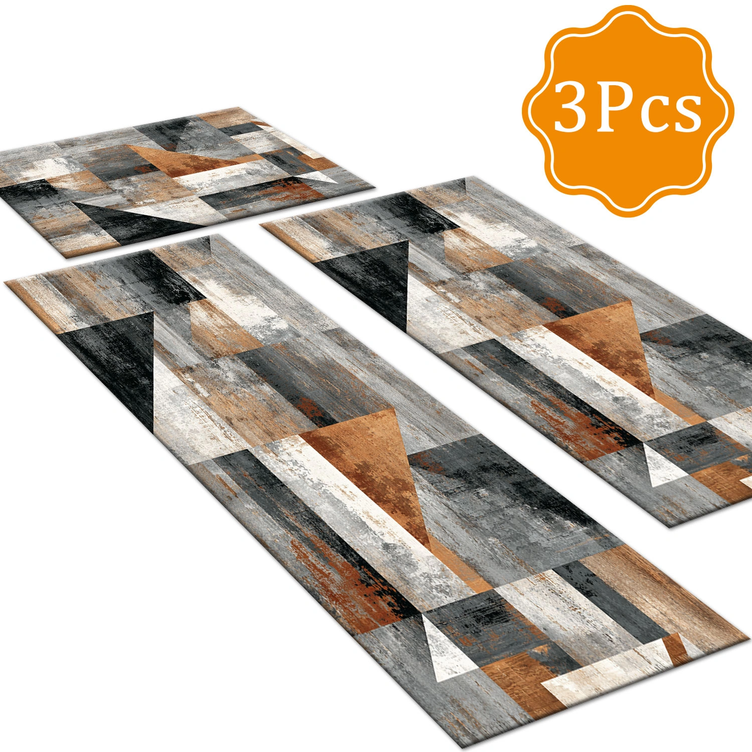 Three-piece kitchen rug set, non-slip and washable, abstract pattern kitchen hallway rug, soft and comfortable, suitable for sinks, floors, entrances, hallways and bathrooms. view 3