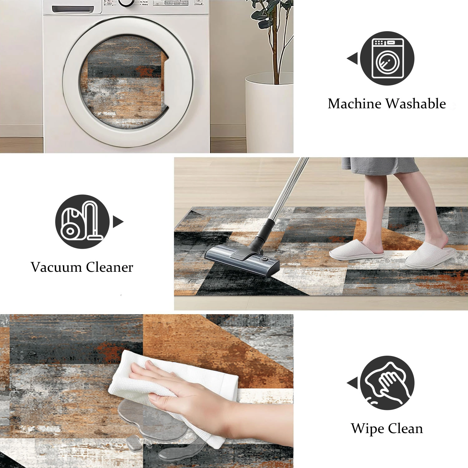 Three-piece kitchen rug set, non-slip and washable, abstract pattern kitchen hallway rug, soft and comfortable, suitable for sinks, floors, entrances, hallways and bathrooms. view 4