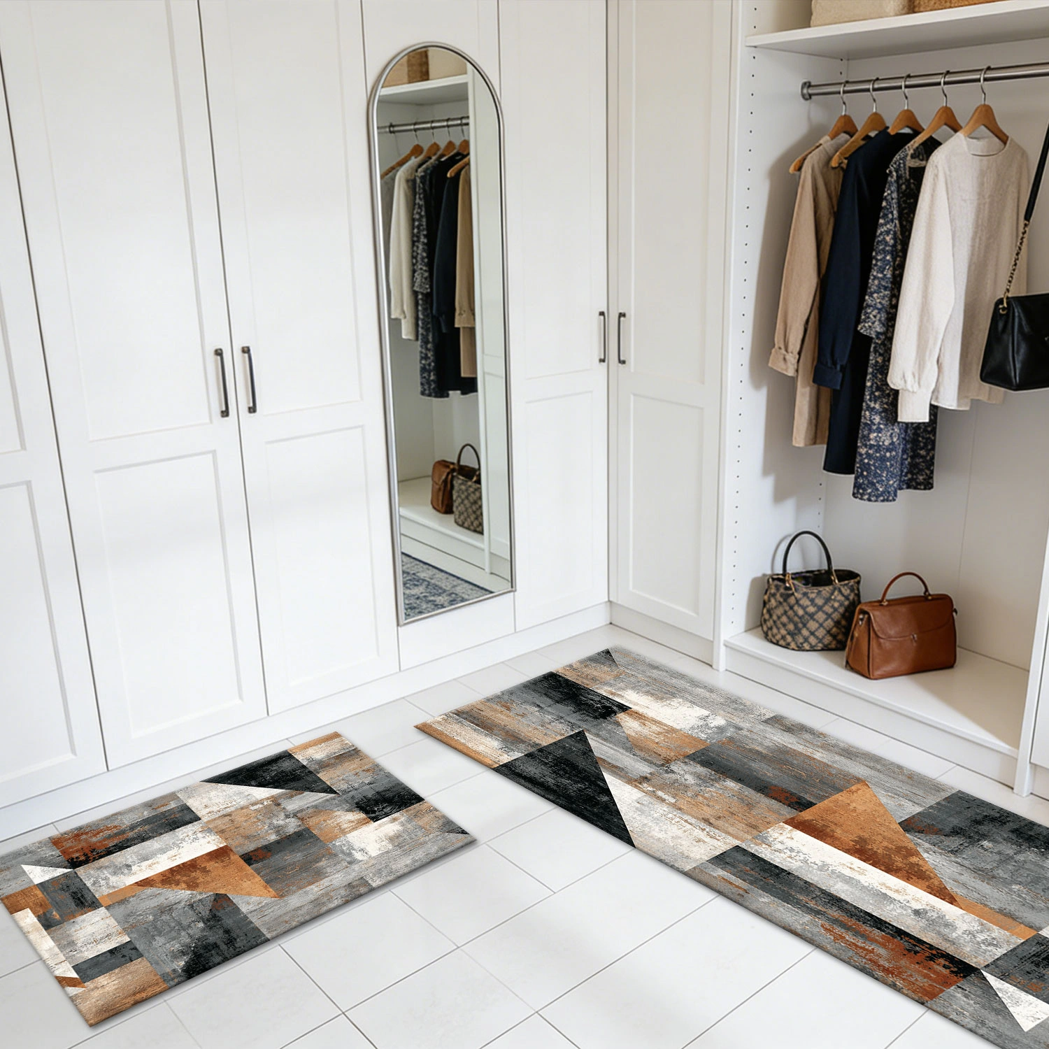 Three-piece kitchen rug set, non-slip and washable, abstract pattern kitchen hallway rug, soft and comfortable, suitable for sinks, floors, entrances, hallways and bathrooms. view 8