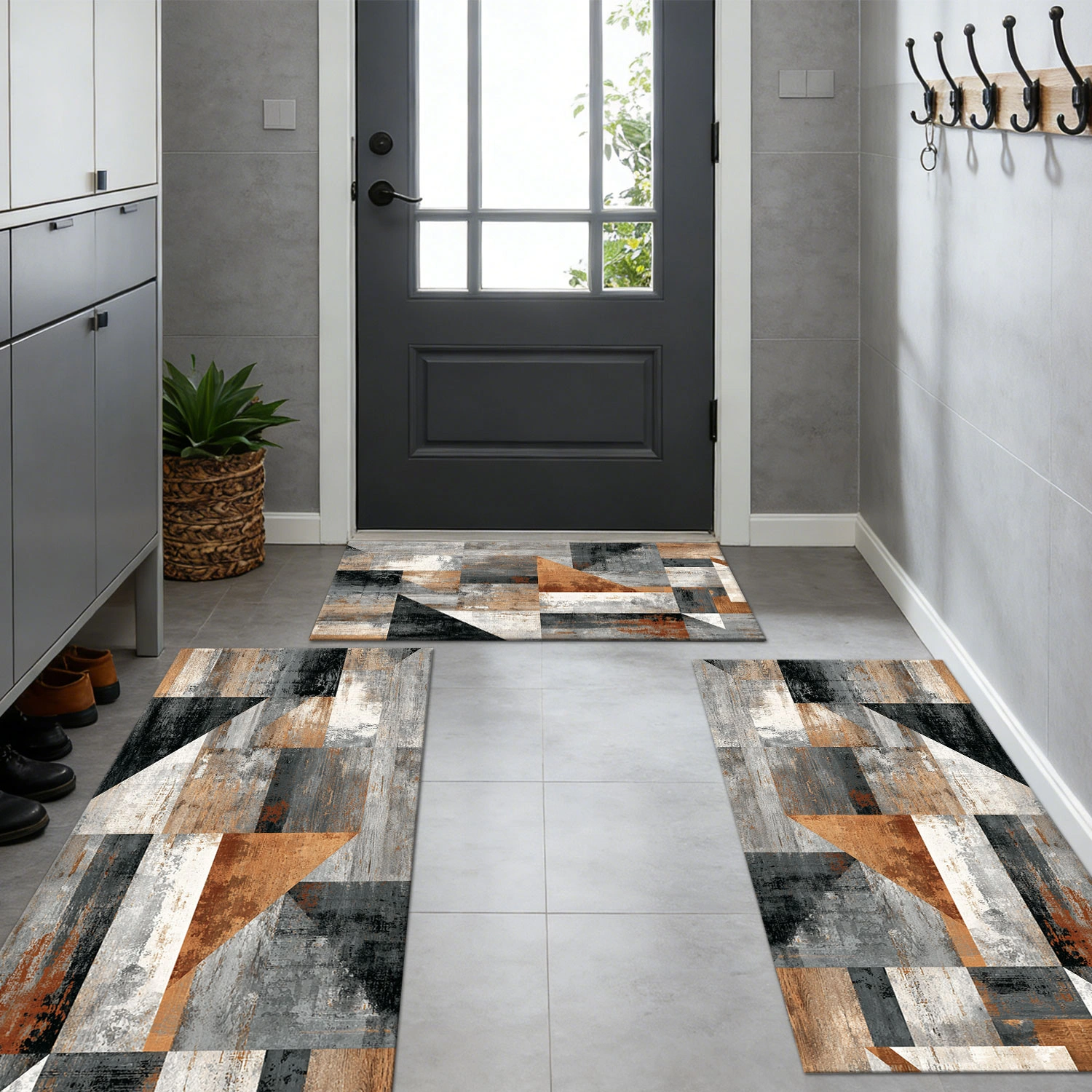 Three-piece kitchen rug set, non-slip and washable, abstract pattern kitchen hallway rug, soft and comfortable, suitable for sinks, floors, entrances, hallways and bathrooms. view 9