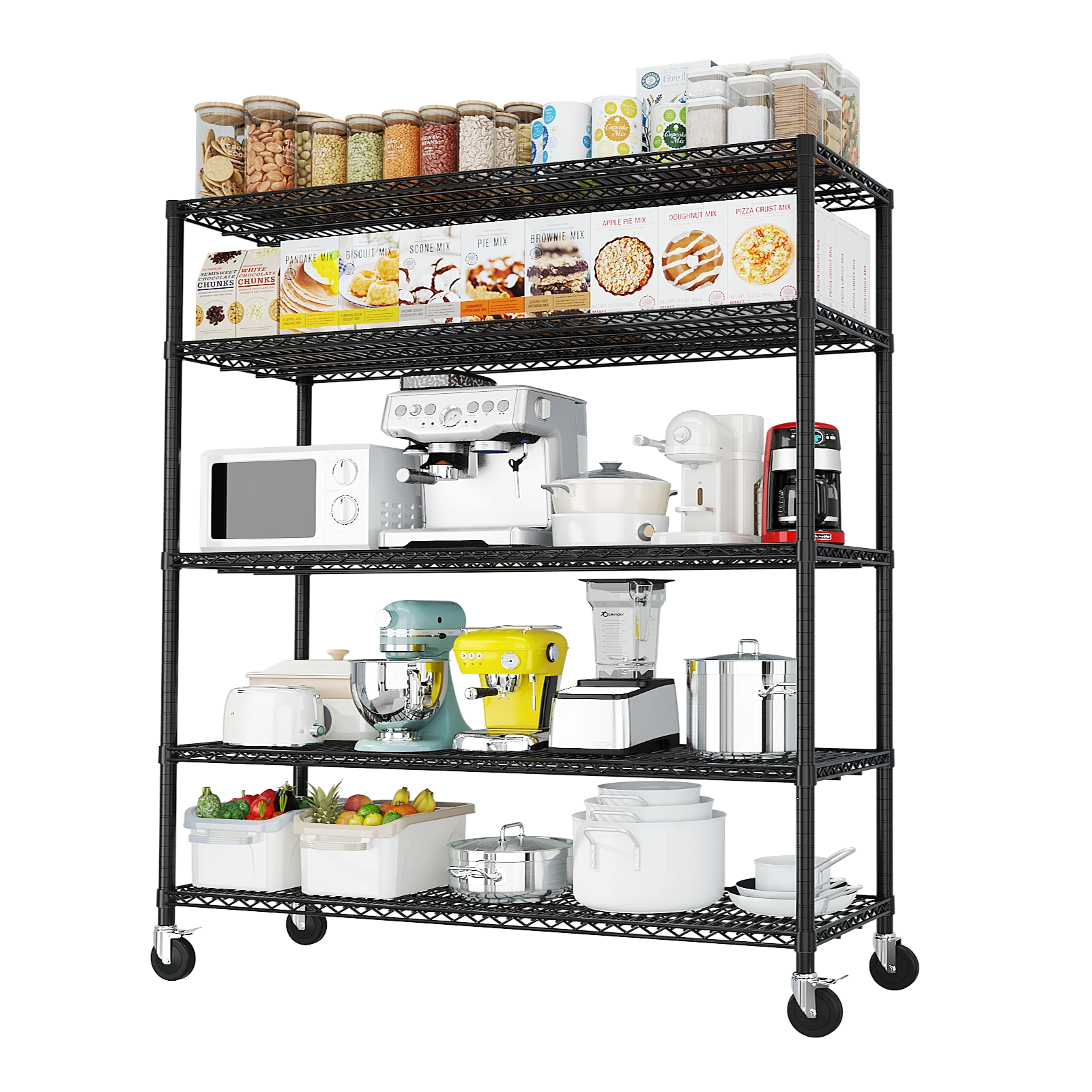Heavy Duty Storage Shelves 55.12" W Wire Shelving Unit with Wheels 3200LBS NSF Metal Shelves for Storage Adjustable Garage Storage Rack Pantry Shelf Commercial Shelving, 75.59" H X 55.12''W X 23.62 view 12