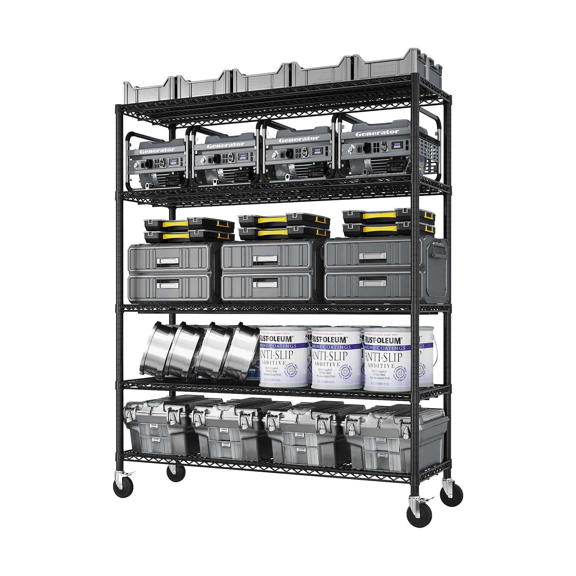 Heavy Duty Storage Shelves 55.12" W Wire Shelving Unit with Wheels 3200LBS NSF Metal Shelves for Storage Adjustable Garage Storage Rack Pantry Shelf Commercial Shelving, 75.59" H X 55.12''W X 23.62 view 14