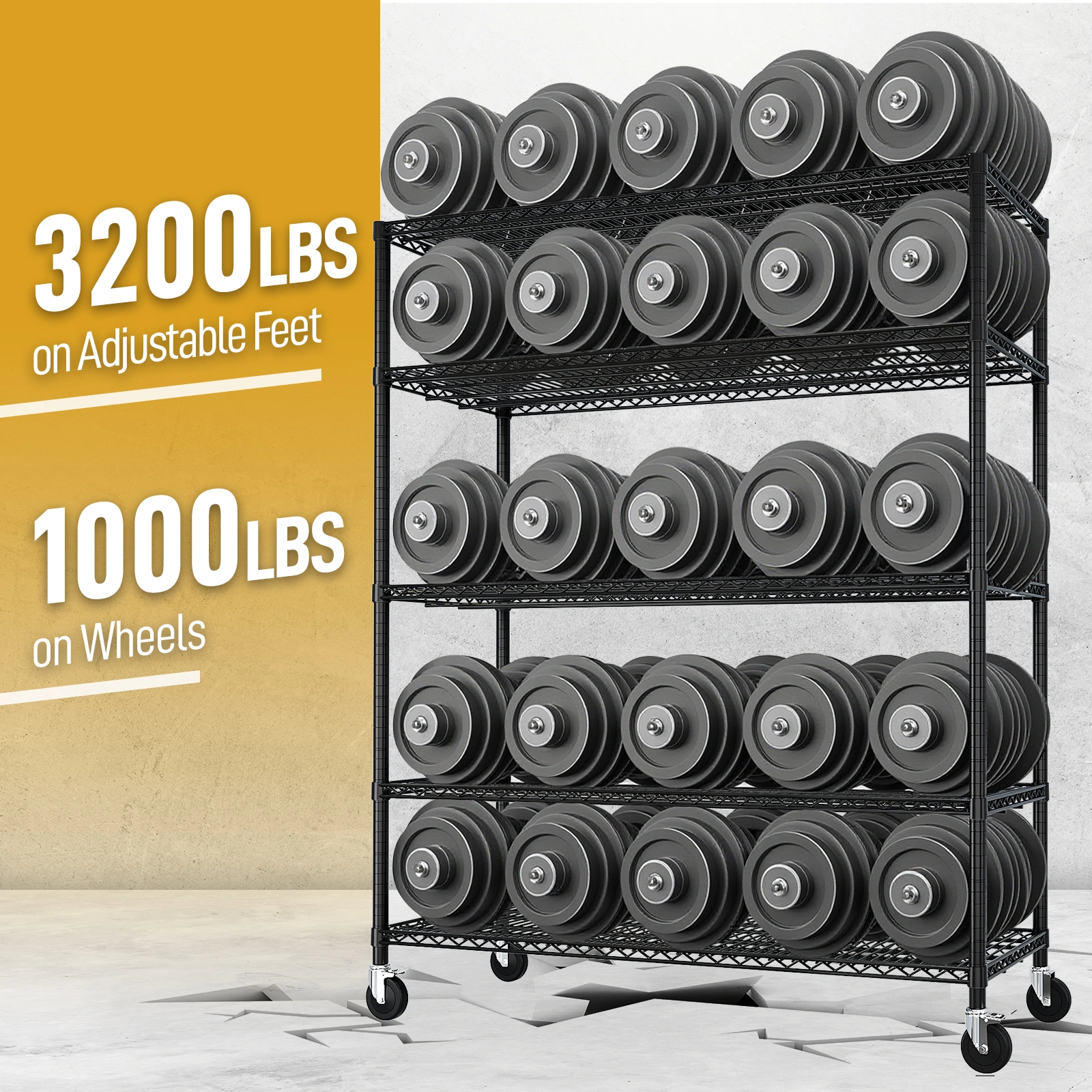 Heavy Duty Storage Shelves 55.12" W Wire Shelving Unit with Wheels 3200LBS NSF Metal Shelves for Storage Adjustable Garage Storage Rack Pantry Shelf Commercial Shelving, 75.59" H X 55.12''W X 23.62 view 15