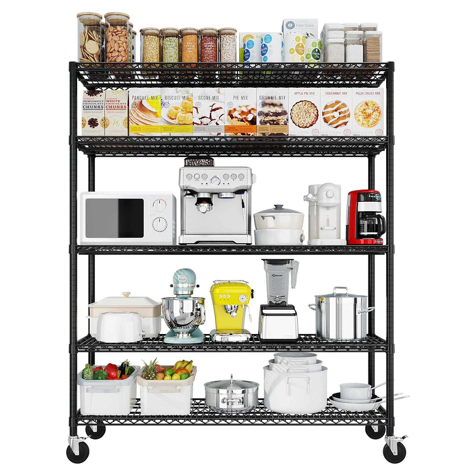 Heavy Duty Storage Shelves 55.12" W Wire Shelving Unit with Wheels 3200LBS NSF Metal Shelves for Storage Adjustable Garage Storage Rack Pantry Shelf Commercial Shelving, 75.59" H X 55.12''W X 23.62 view 16