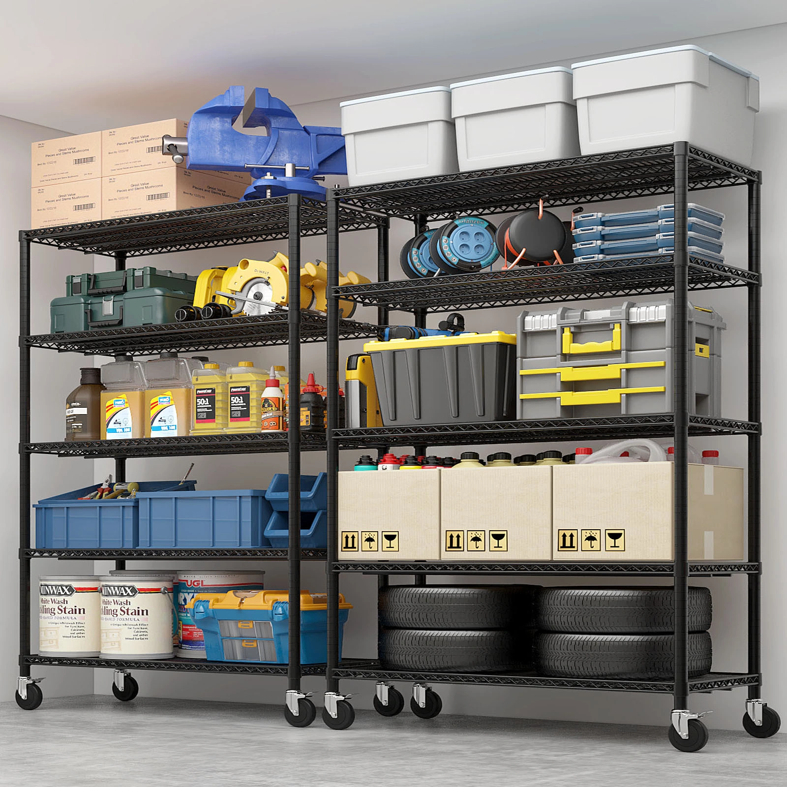 Heavy Duty Storage Shelves 55.12" W Wire Shelving Unit with Wheels 3200LBS NSF Metal Shelves for Storage Adjustable Garage Storage Rack Pantry Shelf Commercial Shelving, 75.59" H X 55.12''W X 23.62 view 3
