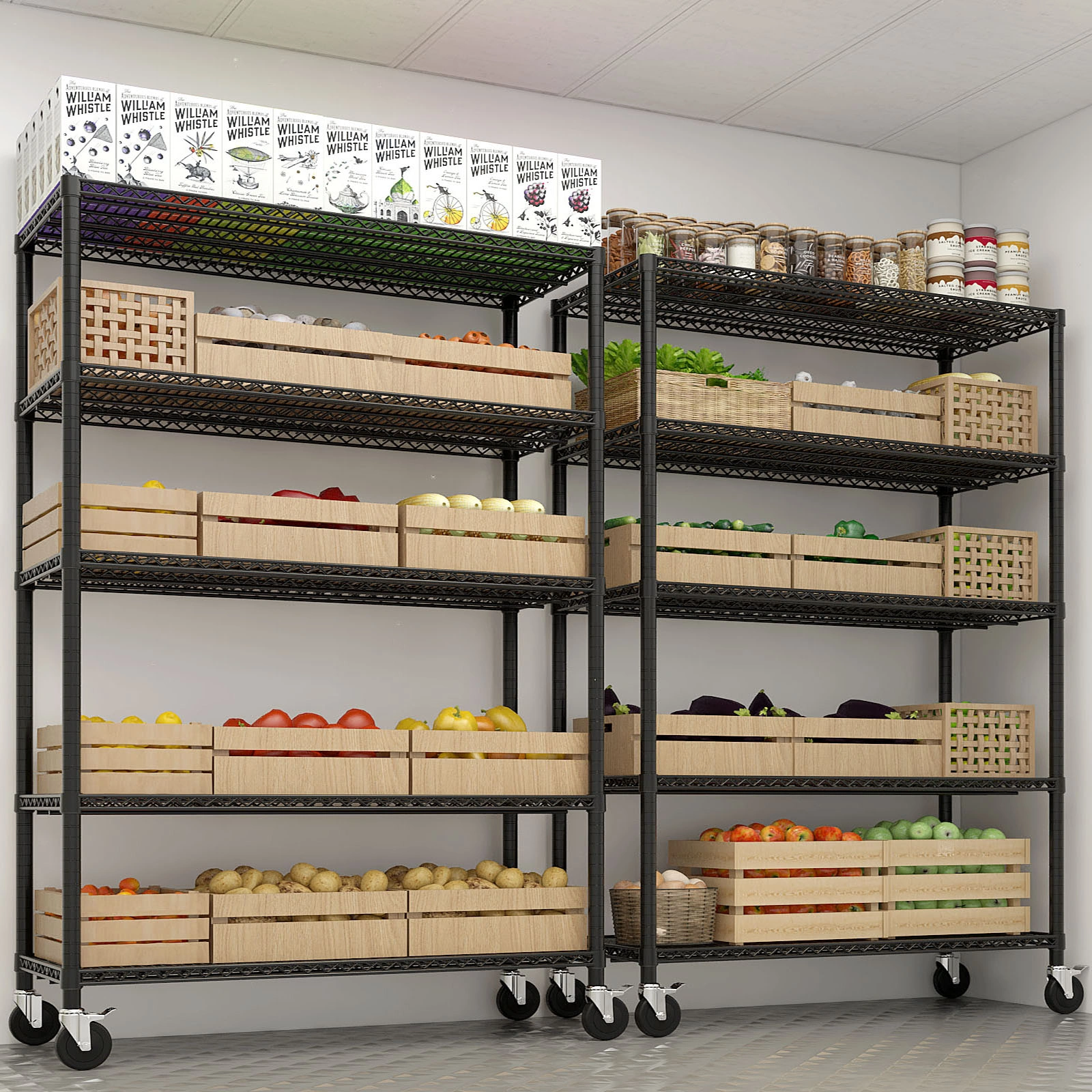 Heavy Duty Storage Shelves 55.12" W Wire Shelving Unit with Wheels 3200LBS NSF Metal Shelves for Storage Adjustable Garage Storage Rack Pantry Shelf Commercial Shelving, 75.59" H X 55.12''W X 23.62 view 4
