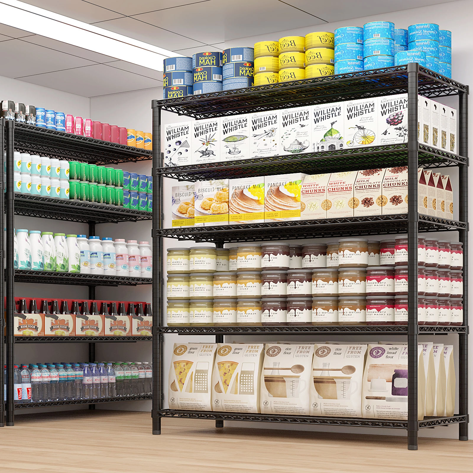 Heavy Duty Storage Shelves 55.12" W Wire Shelving Unit with Wheels 3200LBS NSF Metal Shelves for Storage Adjustable Garage Storage Rack Pantry Shelf Commercial Shelving, 75.59" H X 55.12''W X 23.62 view 5