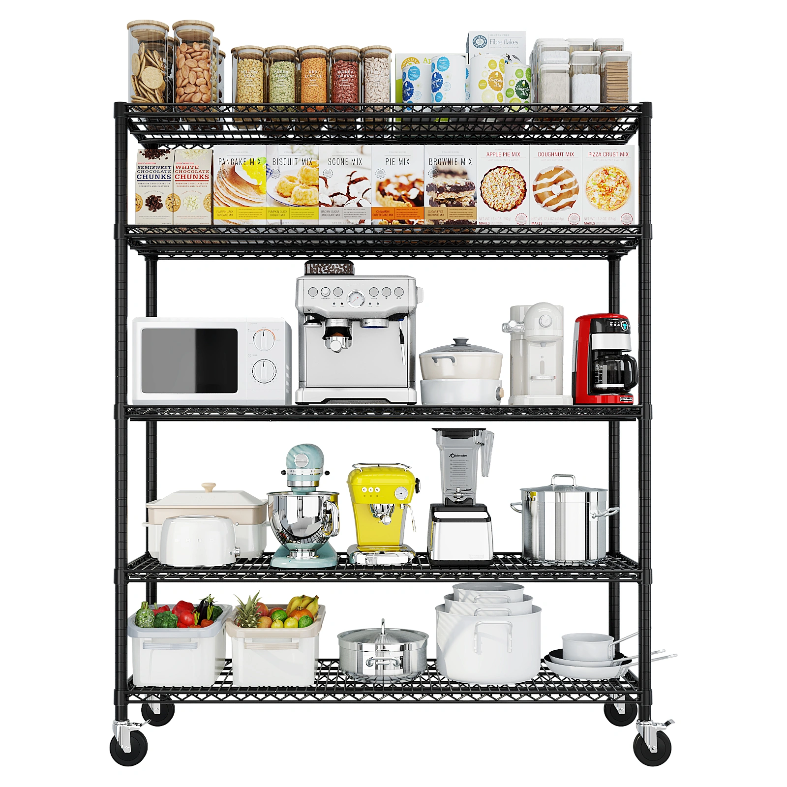 Heavy Duty Storage Shelves 55.12" W Wire Shelving Unit with Wheels 3200LBS NSF Metal Shelves for Storage Adjustable Garage Storage Rack Pantry Shelf Commercial Shelving, 75.59" H X 55.12''W X 23.62 view 6