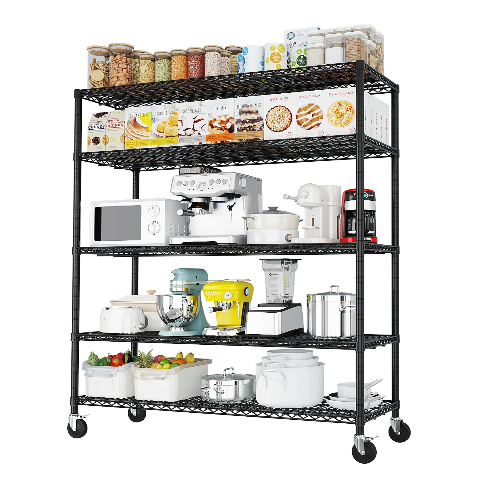 Heavy Duty Storage Shelves 55.12" W Wire Shelving Unit with Wheels 3200LBS NSF Metal Shelves for Storage Adjustable Garage Storage Rack Pantry Shelf Commercial Shelving, 75.59" H X 55.12''W X 23.62 view 7