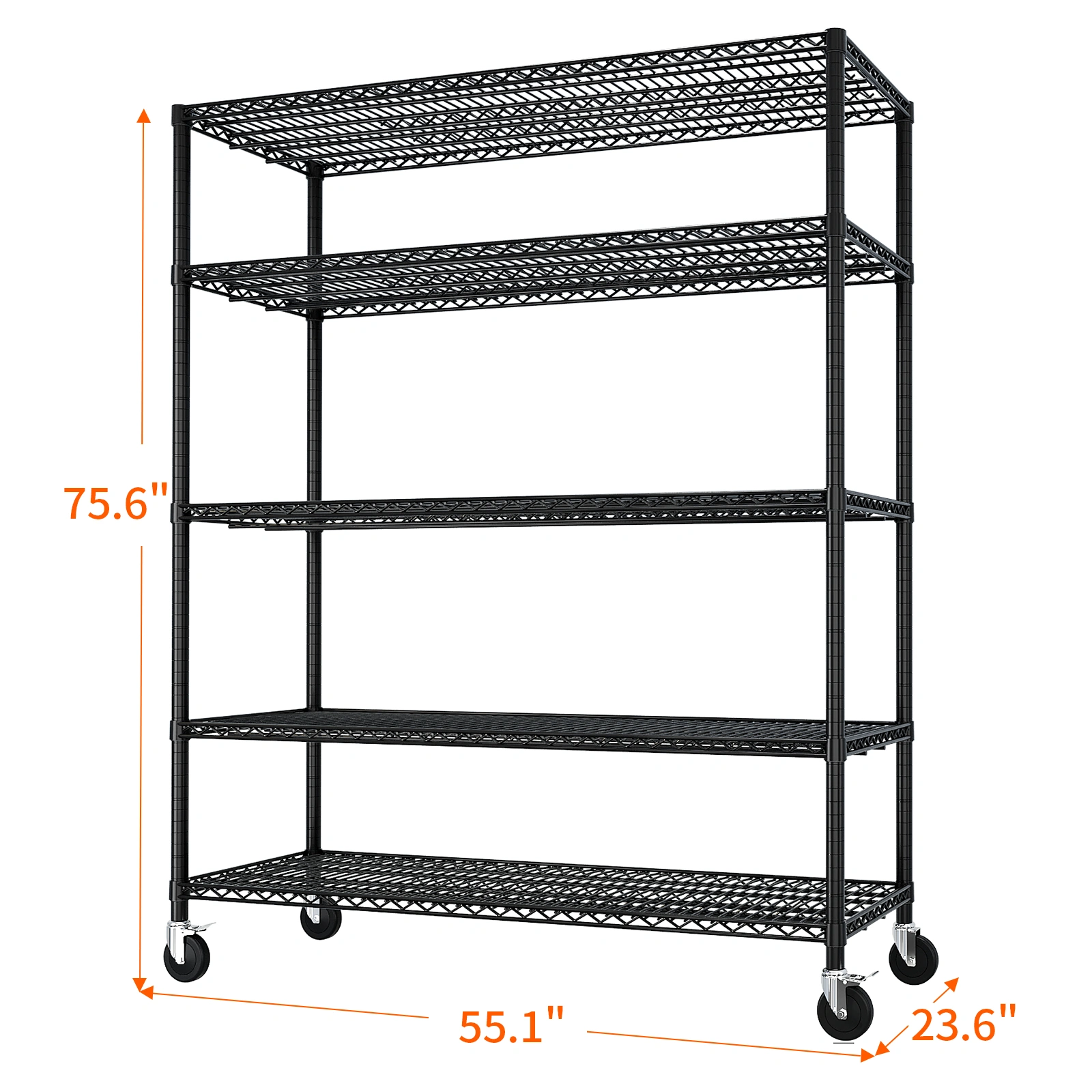 Heavy Duty Storage Shelves 55.12" W Wire Shelving Unit with Wheels 3200LBS NSF Metal Shelves for Storage Adjustable Garage Storage Rack Pantry Shelf Commercial Shelving, 75.59" H X 55.12''W X 23.62 view 9