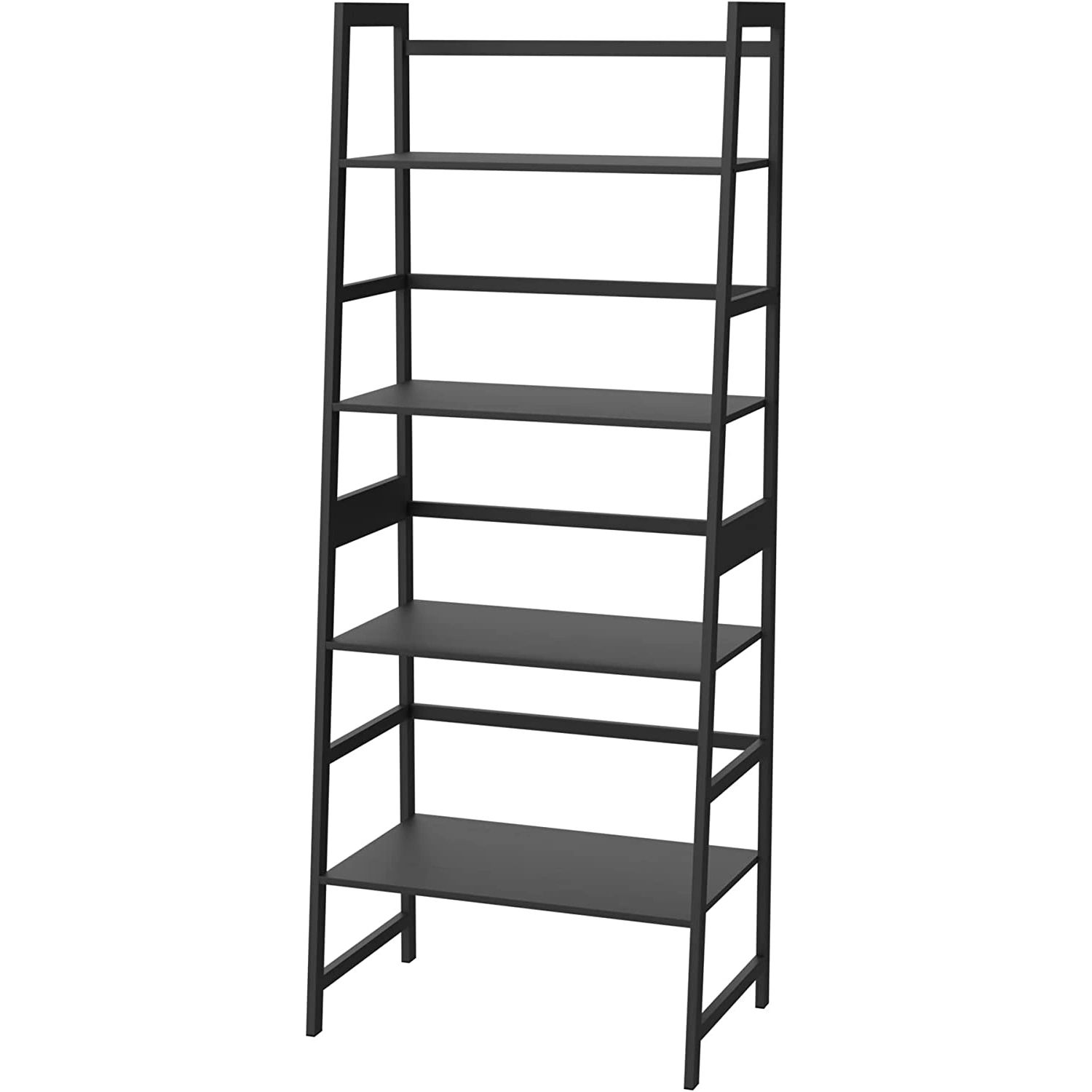 WTZ 4-Tier Ladder Bookshelf, Tall Black Bookcase with 4 Shelves for Bedroom, Living Room, Office, Model MC-801