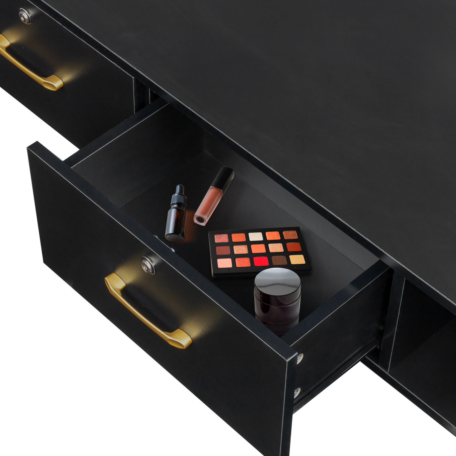 15cm E0 particleboard with hemp surface, two draws and three holes with lock, salon cabinet, black view 11