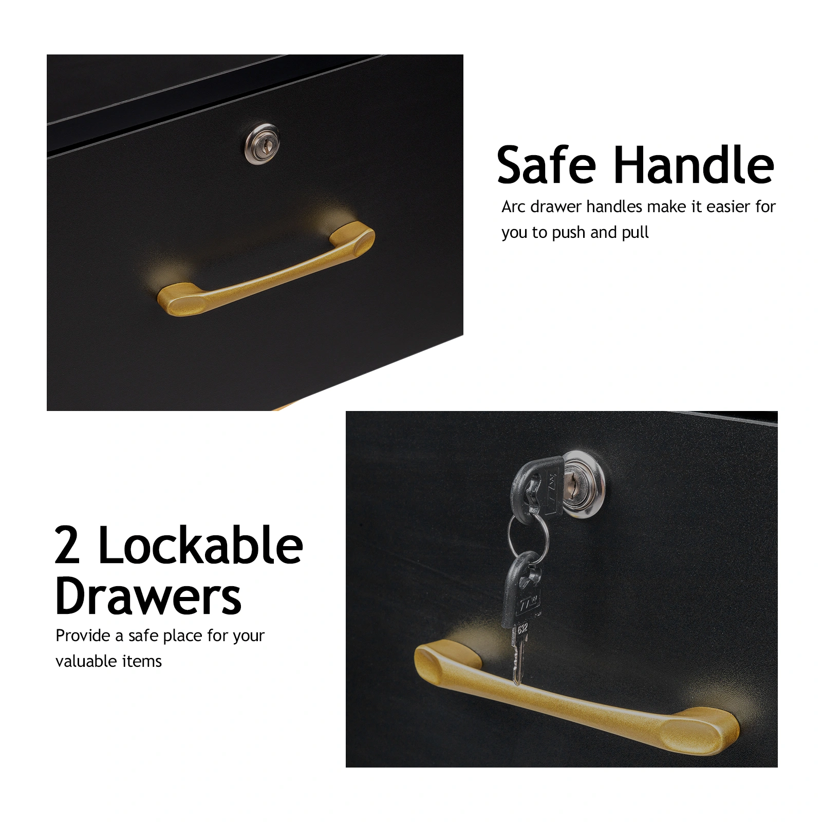 15cm E0 particleboard with hemp surface, two draws and three holes with lock, salon cabinet, black view 4