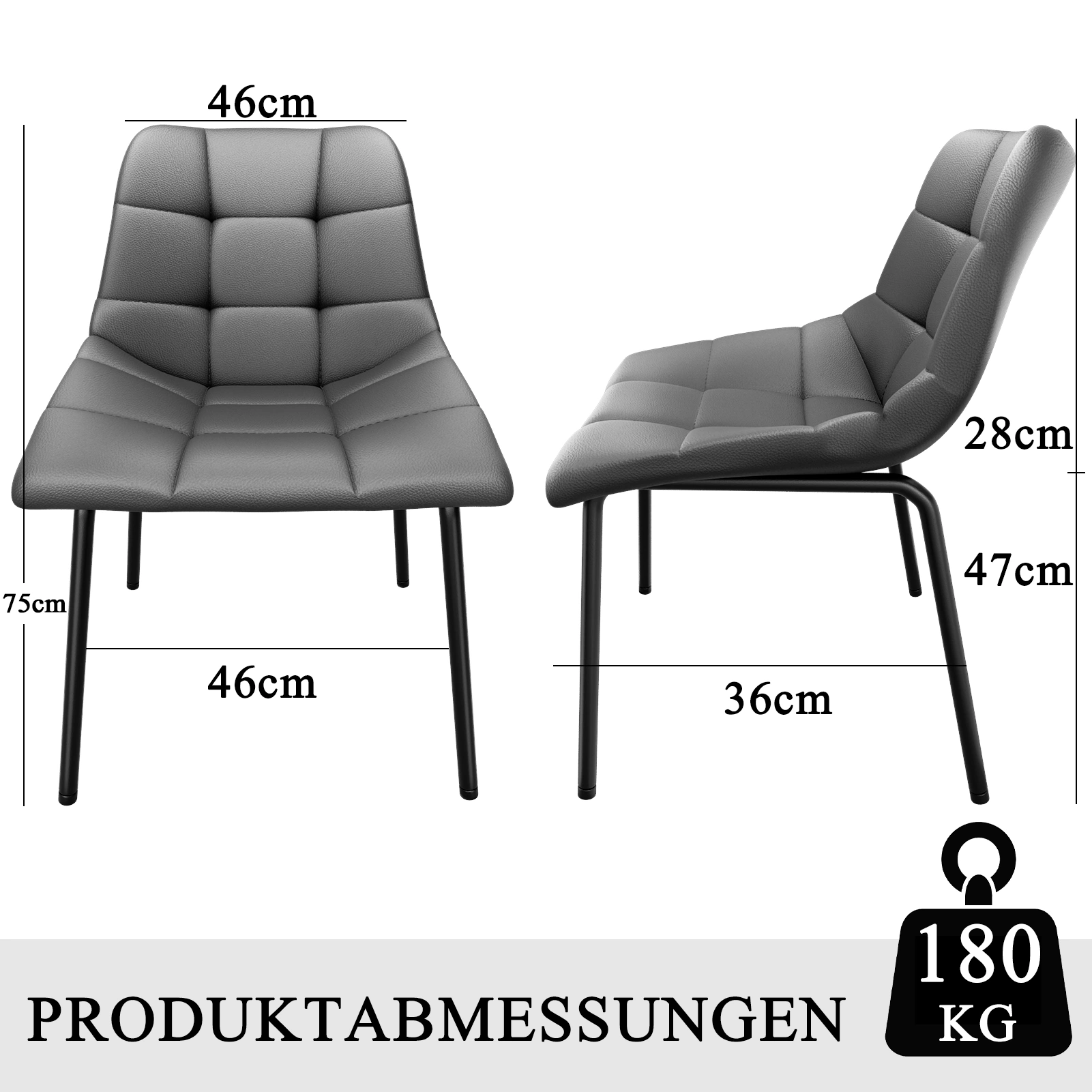 2 PCS Dining Chairs Set, Faux Leather High Back Dining Room Chairs with Metal Legs, Padded Kitchen Chair for Living Room, Bedroom, Modern Upholstered Accent Chair view 2