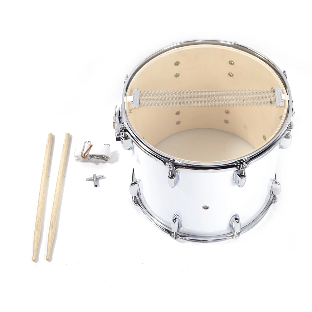 14x10 Inch White Marching Drum with Key Strap & Included Drumsticks, Portable Band Snare Drum Kit