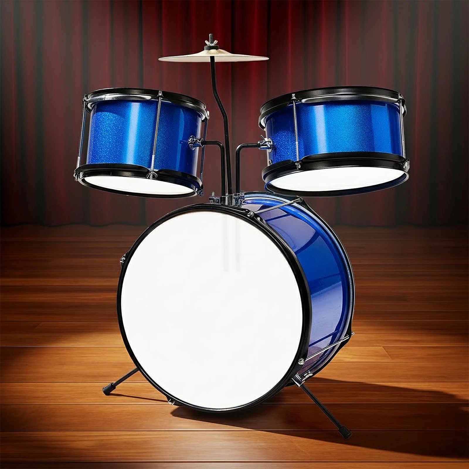 14"x10" 3-Pieces Junior Kids Drum Set Kit Pedal Drum Stick Wrench Drum Stool Dark blue view 12