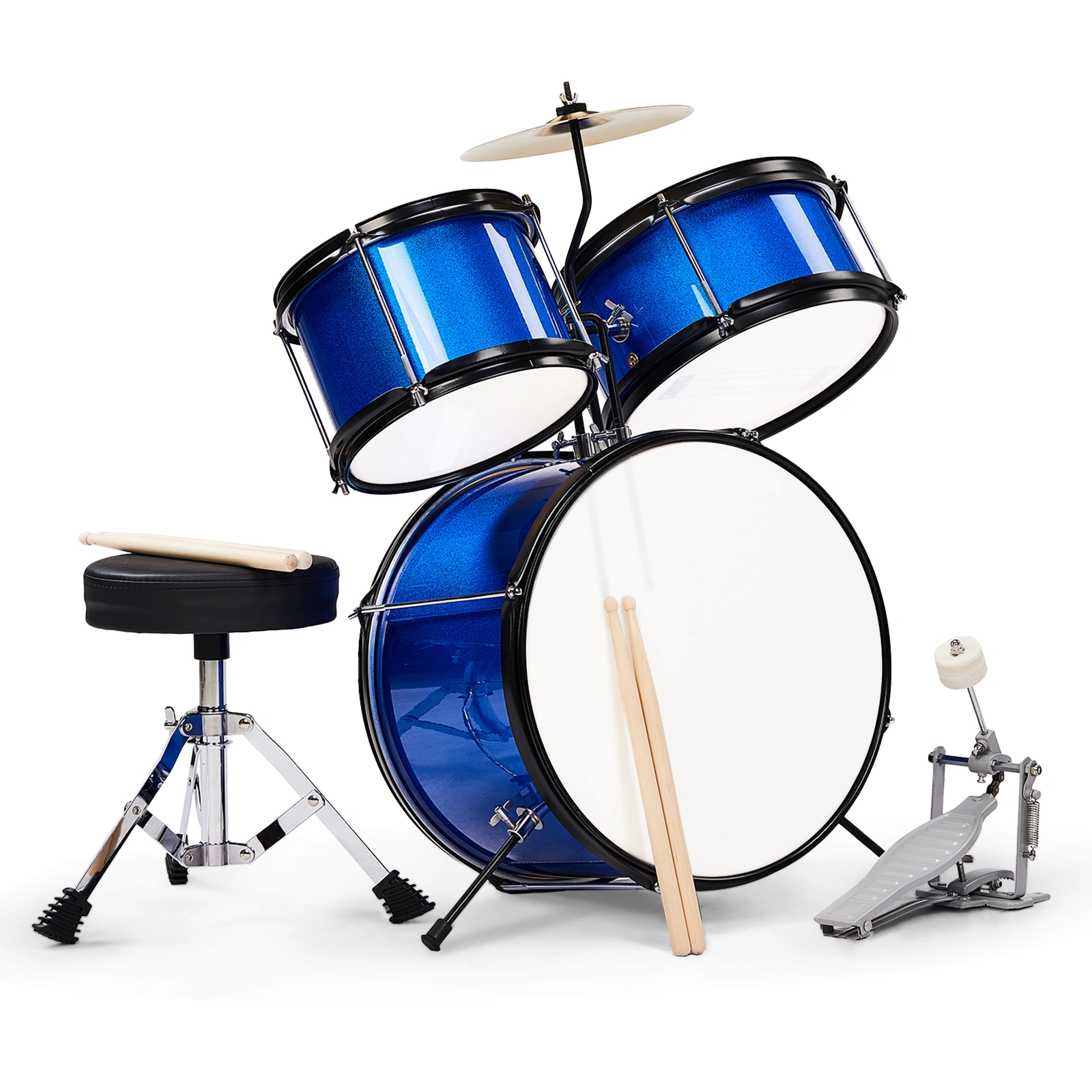 14"x10" 3-Pieces Junior Kids Drum Set Kit Pedal Drum Stick Wrench Drum Stool Dark blue view 2