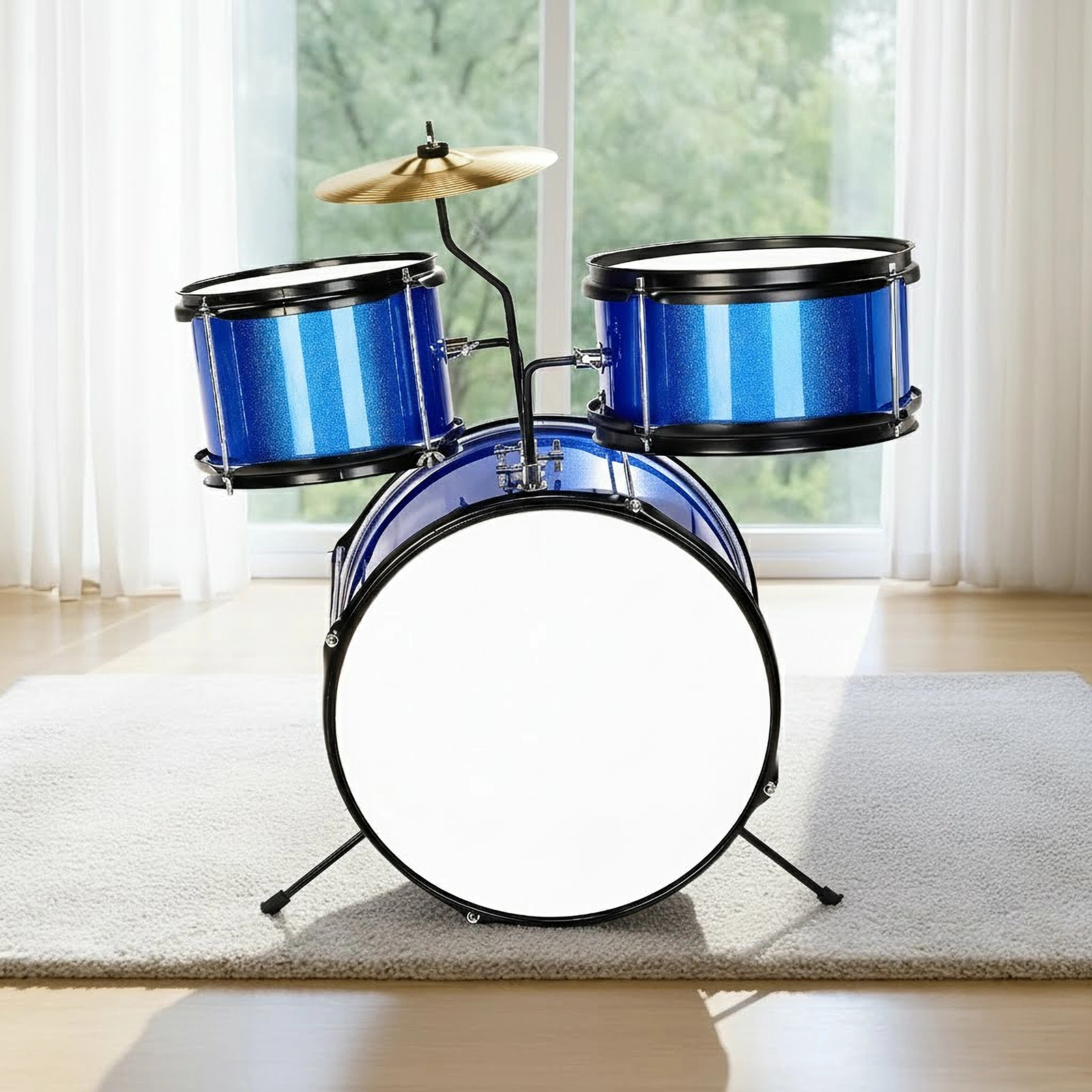 14"x10" 3-Pieces Junior Kids Drum Set Kit Pedal Drum Stick Wrench Drum Stool Dark blue view 7