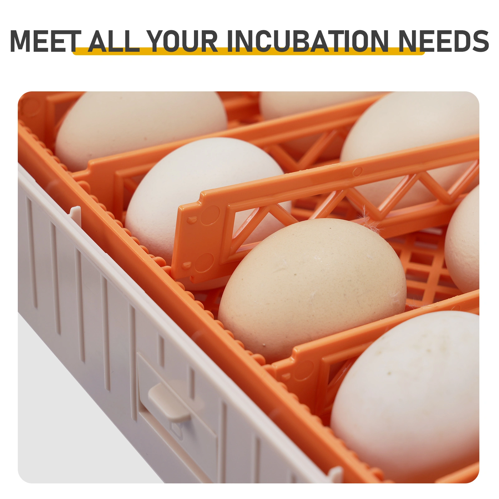 56H 56-Egg Incubator 110V 85W, Fully Automatic Turner, Upgraded LED Candler, Auto Temp & Humidity Control (Fahrenheit Display), ABS+PET Orange-White Body Clear Lid, Multi-Function Strip Egg Tray (US Plug) view 11