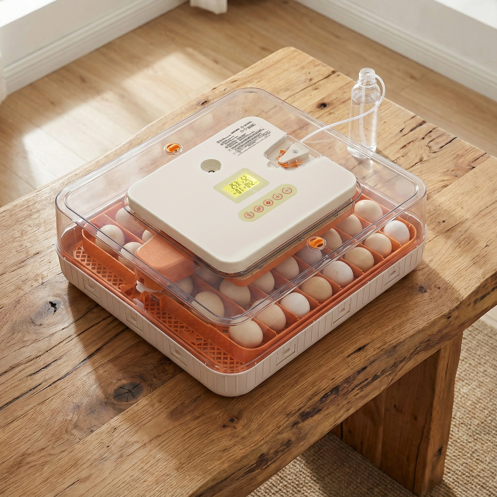 56H 56-Egg Incubator 110V 85W, Fully Automatic Turner, Upgraded LED Candler, Auto Temp & Humidity Control (Fahrenheit Display), ABS+PET Orange-White Body Clear Lid, Multi-Function Strip Egg Tray (US Plug) view 12
