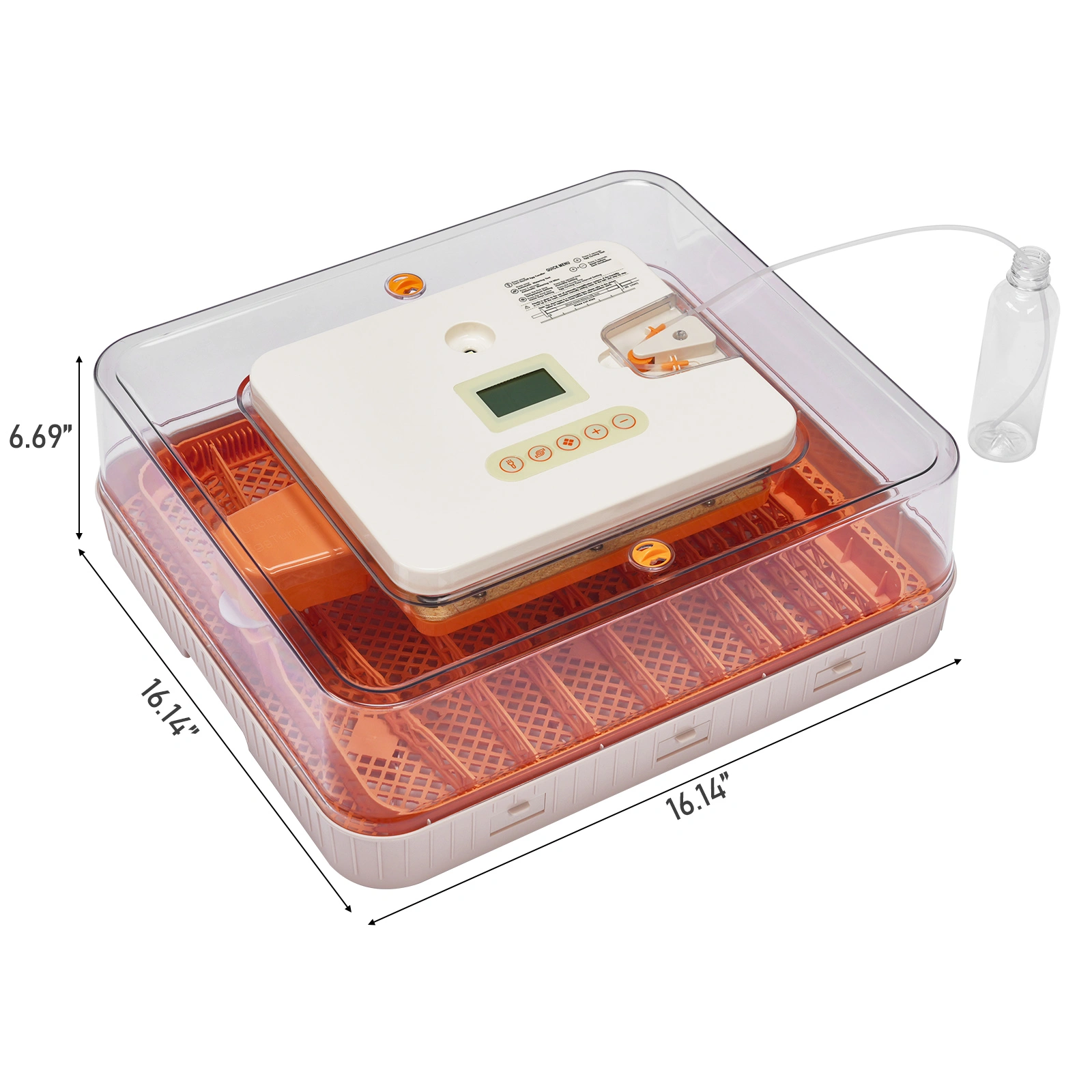 56H 56-Egg Incubator 110V 85W, Fully Automatic Turner, Upgraded LED Candler, Auto Temp & Humidity Control (Fahrenheit Display), ABS+PET Orange-White Body Clear Lid, Multi-Function Strip Egg Tray (US Plug) view 3