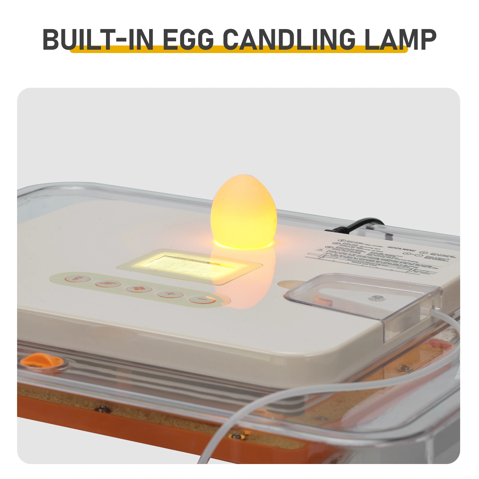 56H 56-Egg Incubator 110V 85W, Fully Automatic Turner, Upgraded LED Candler, Auto Temp & Humidity Control (Fahrenheit Display), ABS+PET Orange-White Body Clear Lid, Multi-Function Strip Egg Tray (US Plug) view 8