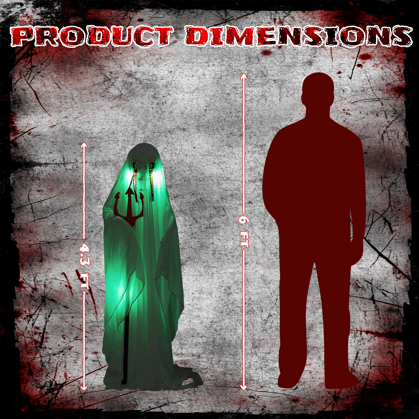 4.3ft Halloween Decorations Outdoor Life Size Animatronics Ghost with Trident, Sound-Actived Party Decor with Green Lights and Creepy Sound, Scary Haunted House Props for Garden Yard Lawn view 9