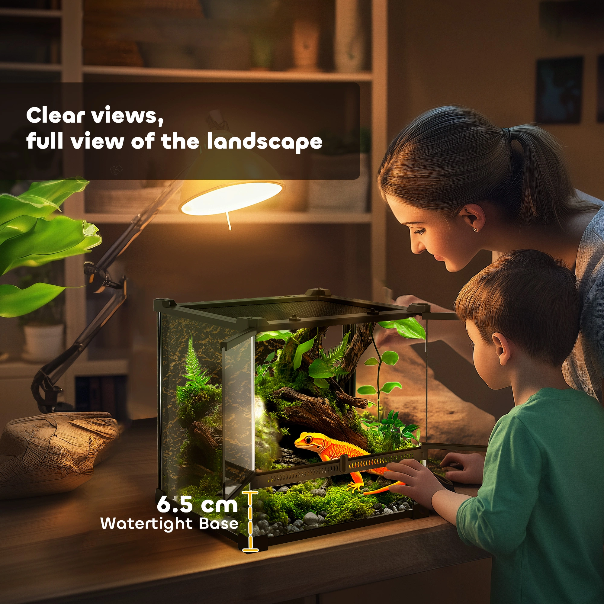 Reptile Glass Terrace - Ventilated Glass Terrarium Enclosure Habitat for Snakes, Lizards, Herpetology view 3