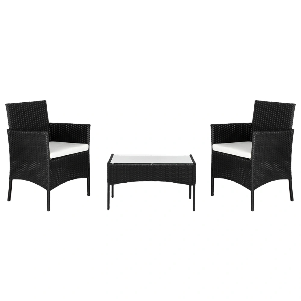 2pcs Arm Chairs 1pc Love Seat & Tempered Glass Coffee Table Rattan Sofa Set Black view 11