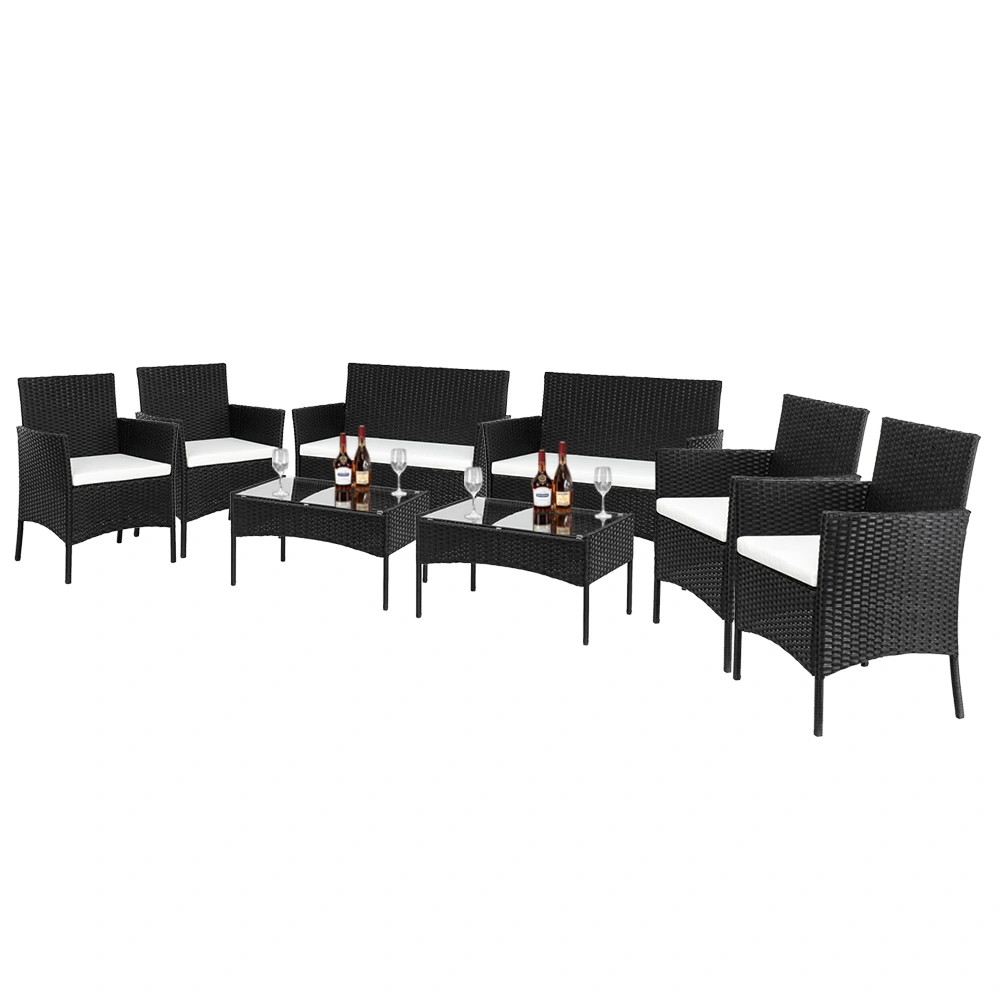 2pcs Arm Chairs 1pc Love Seat & Tempered Glass Coffee Table Rattan Sofa Set Black view 12